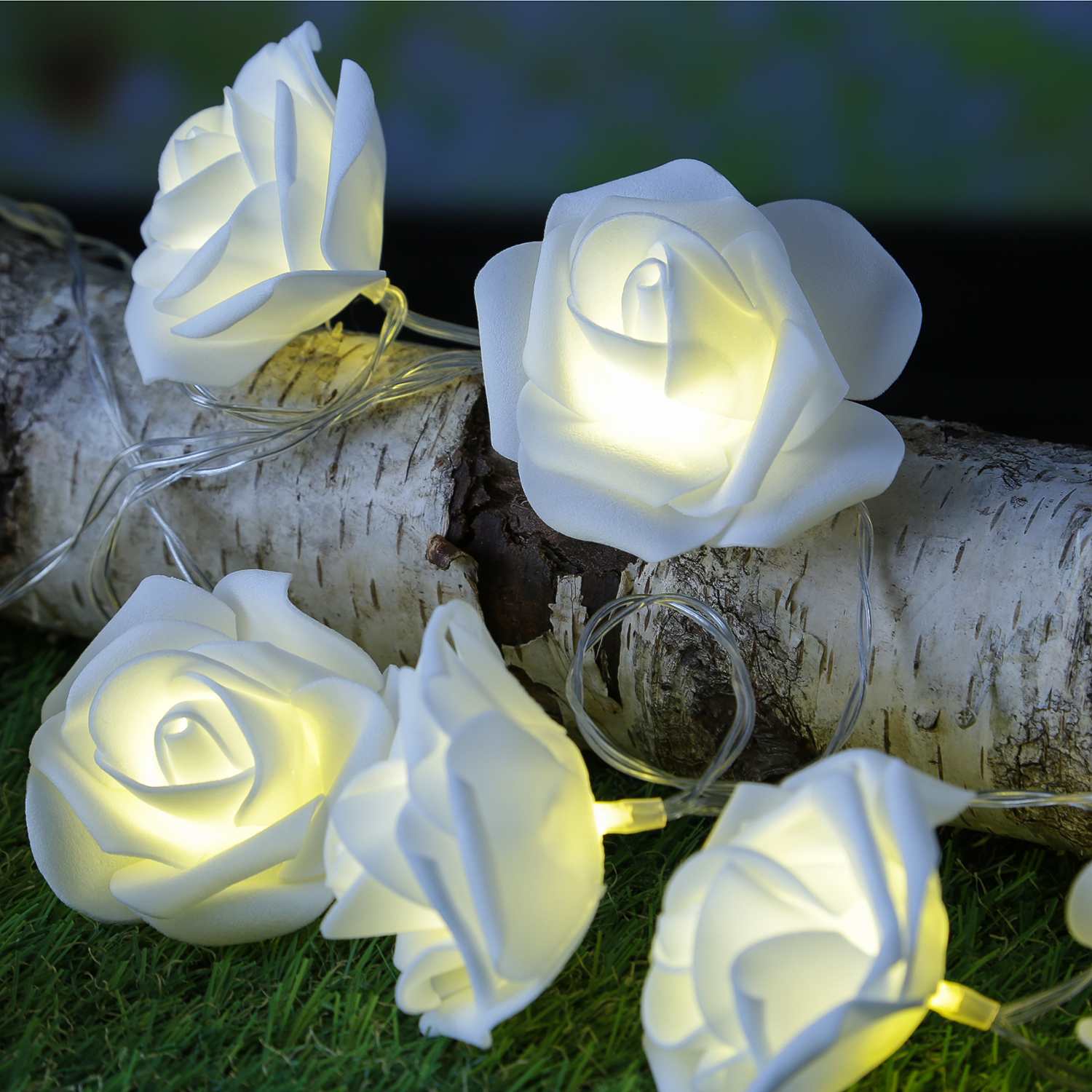 LED Lichterkette Rosen - 10 leuchtende Rosen - Timer - Batteriebetrieb - L: 1,8m - für Innen - weiß
