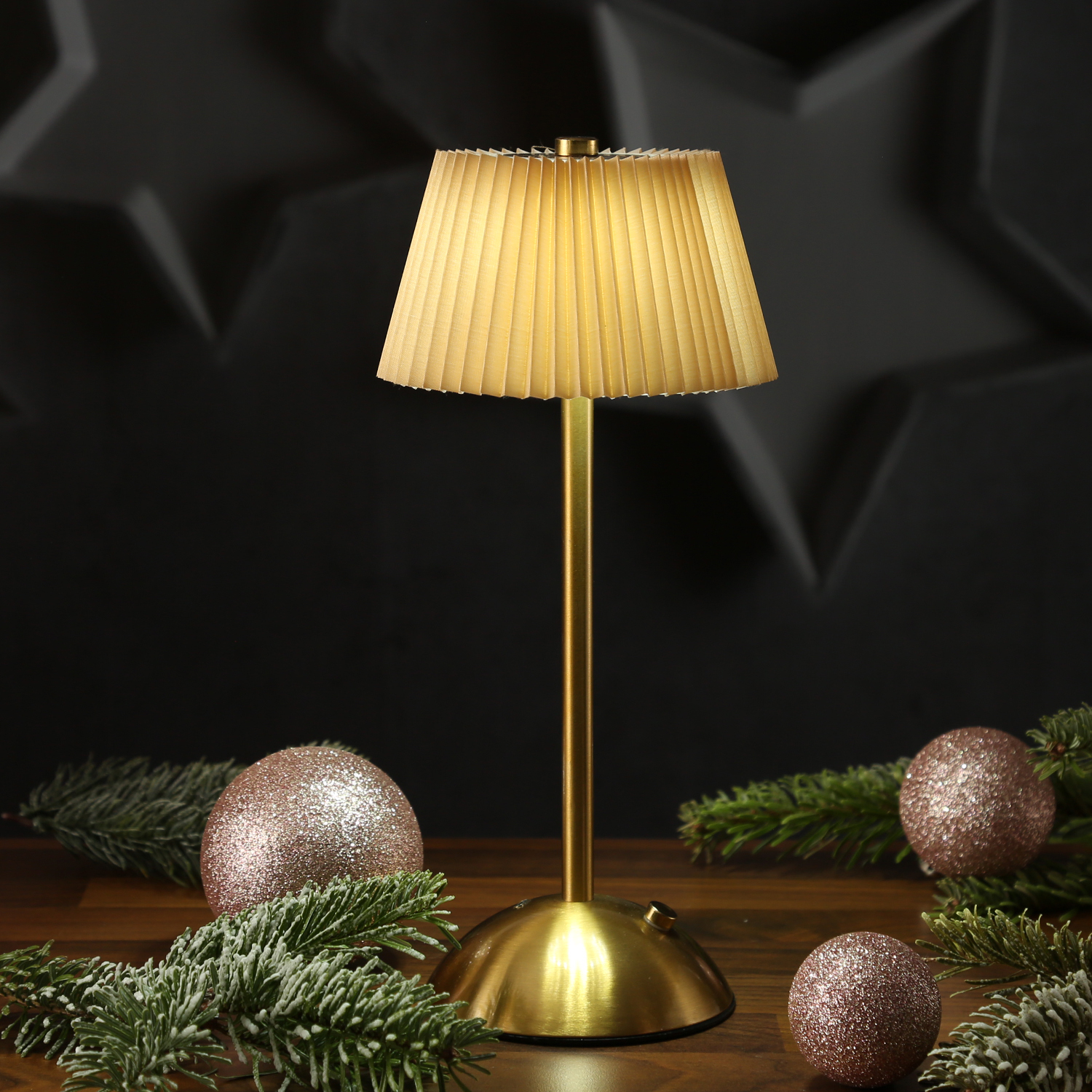 LED Tischlampe GENUA - wiederaufladbar per USB - 3 Lichtfarben - dimmbar - H:30,5cm - braun