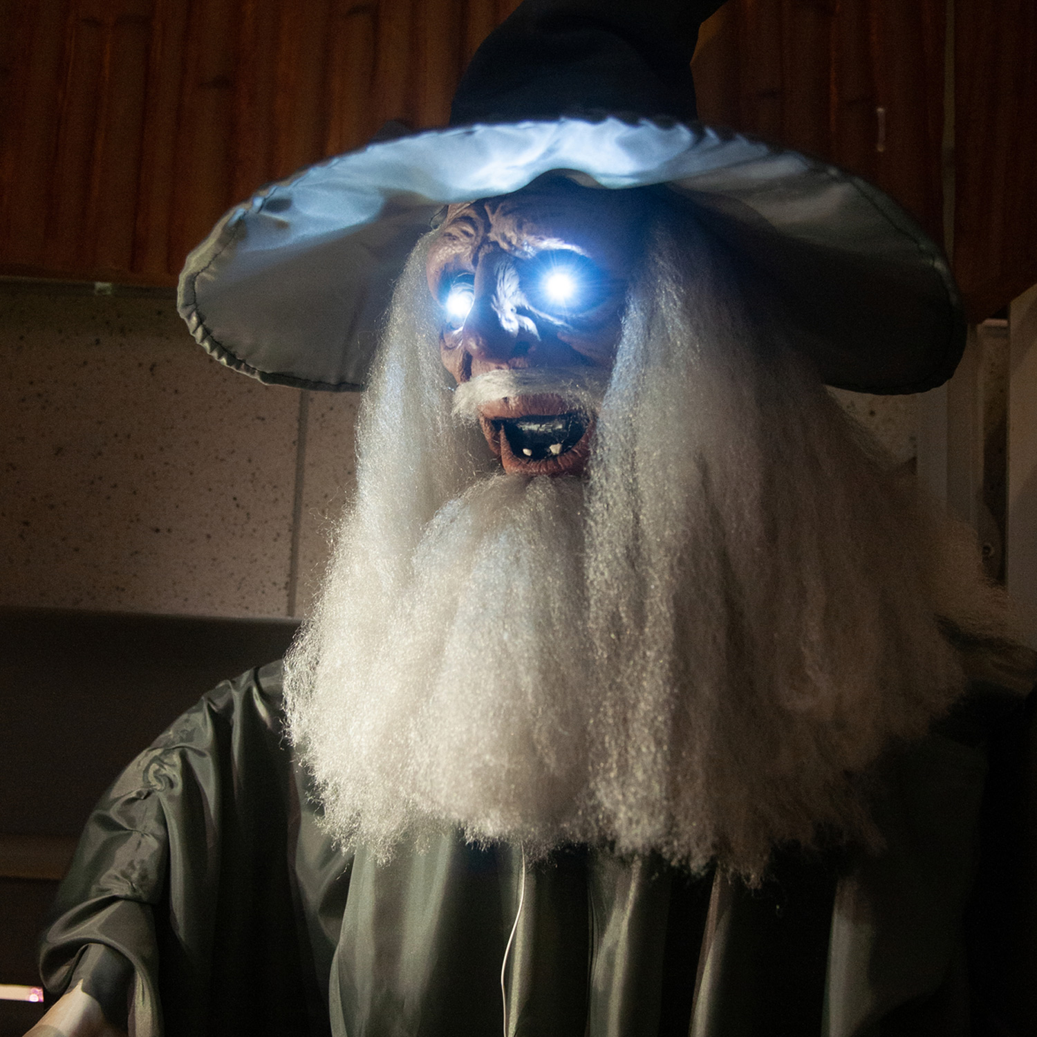 Halloween Figur Zauberer, animiert 190cm - Bewegung, Licht, Geräusche