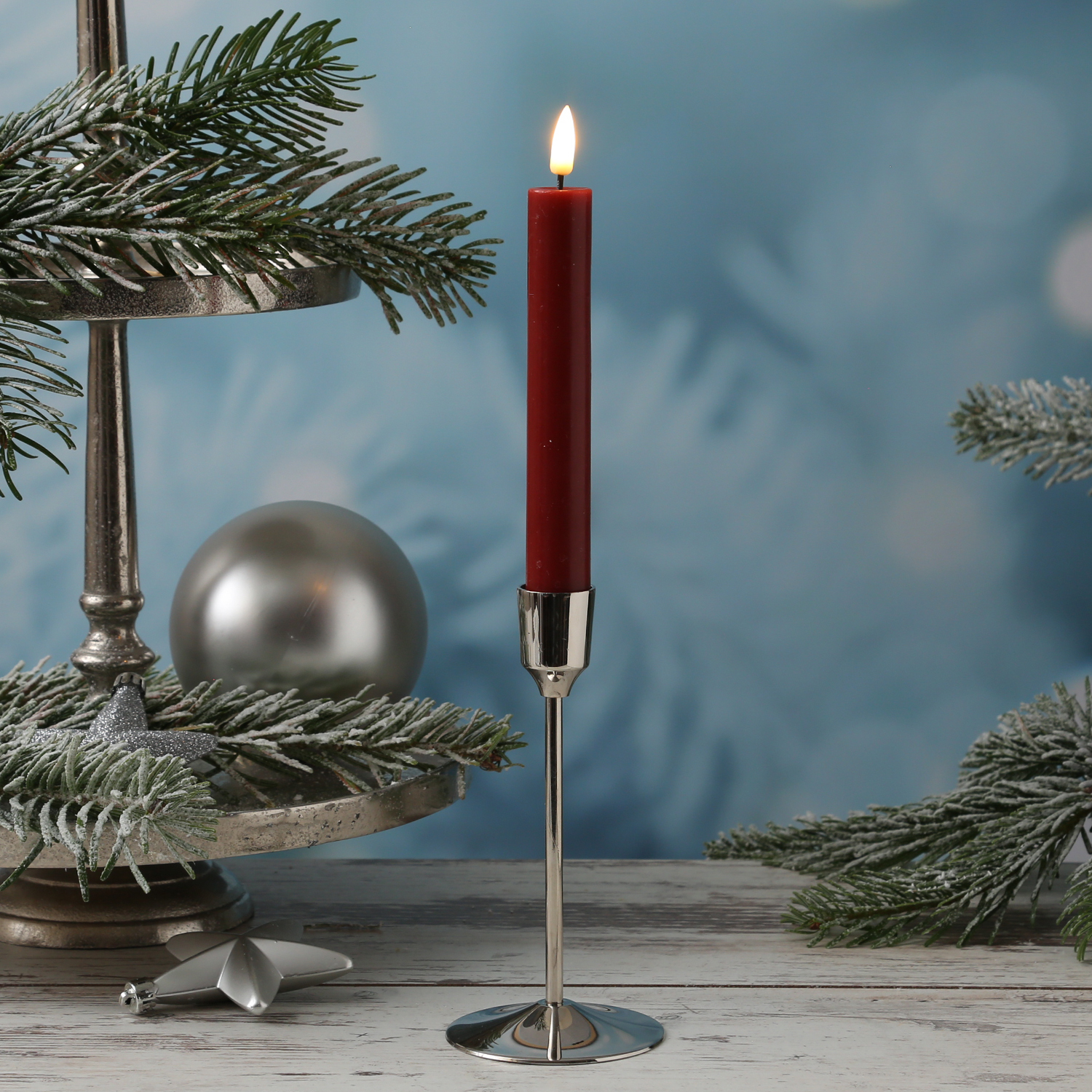 Stabkerzenhalter - Kerzenständer - Metall - H: 15,5cm - D: 7cm - silber Stabkerzenhalter - Kerzenständer - Metall - H: 15,5cm - D: 7cm - silber