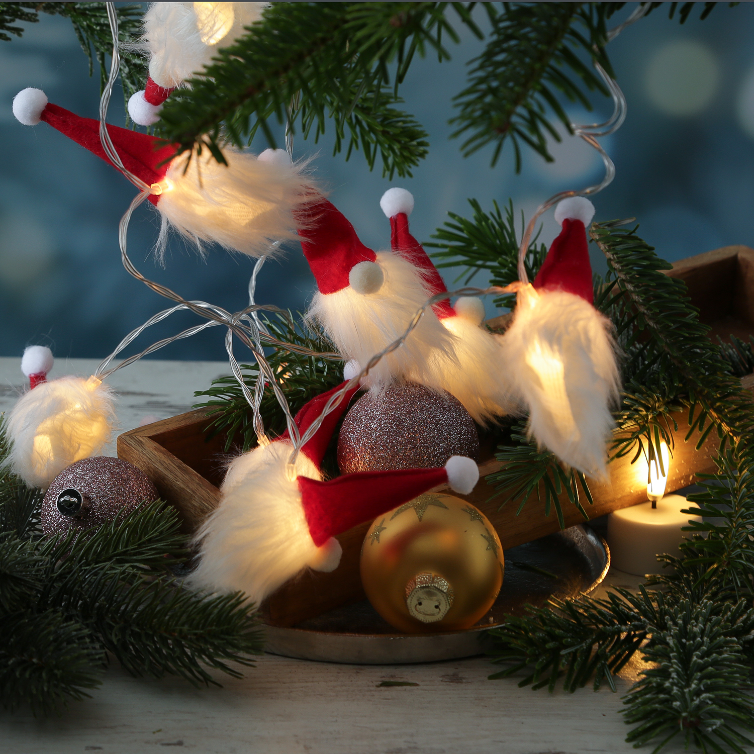 LED Lichterkette Wichtel - 10 leuchtende Weihnachtswichtel - L: 1,3m - Timer - Batteriebetrieb LED Lichterkette Wichtel - 10 leuchtende Weihnachtswichtel - L: 1,3m - Timer - Batteriebetrieb