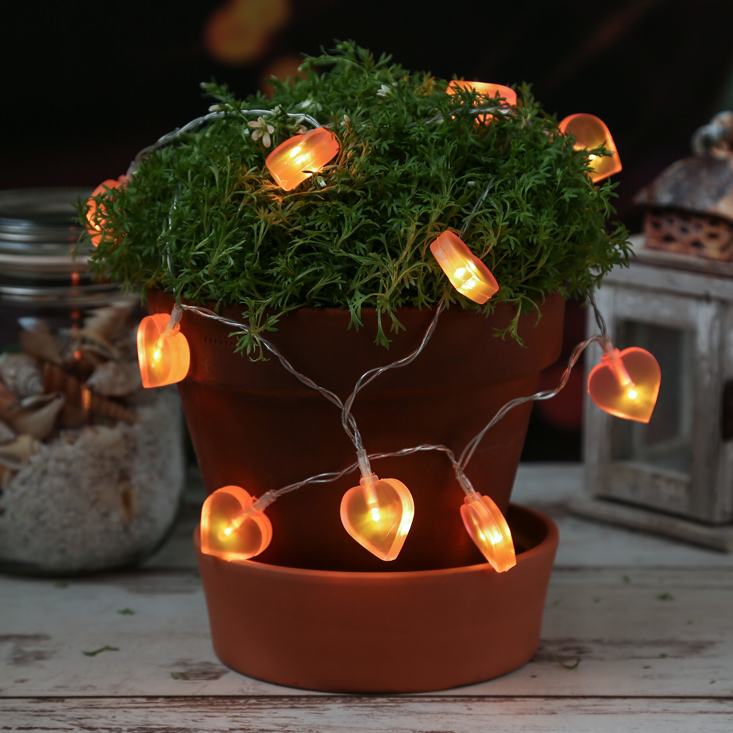 LED Lichterkette Herzen - 10 warmweiße LED - L: 90cm - Batteriebetrieb - rosa LED Lichterkette Herzen - 10 warmweiße LED - L: 90cm - Batteriebetrieb - rosa