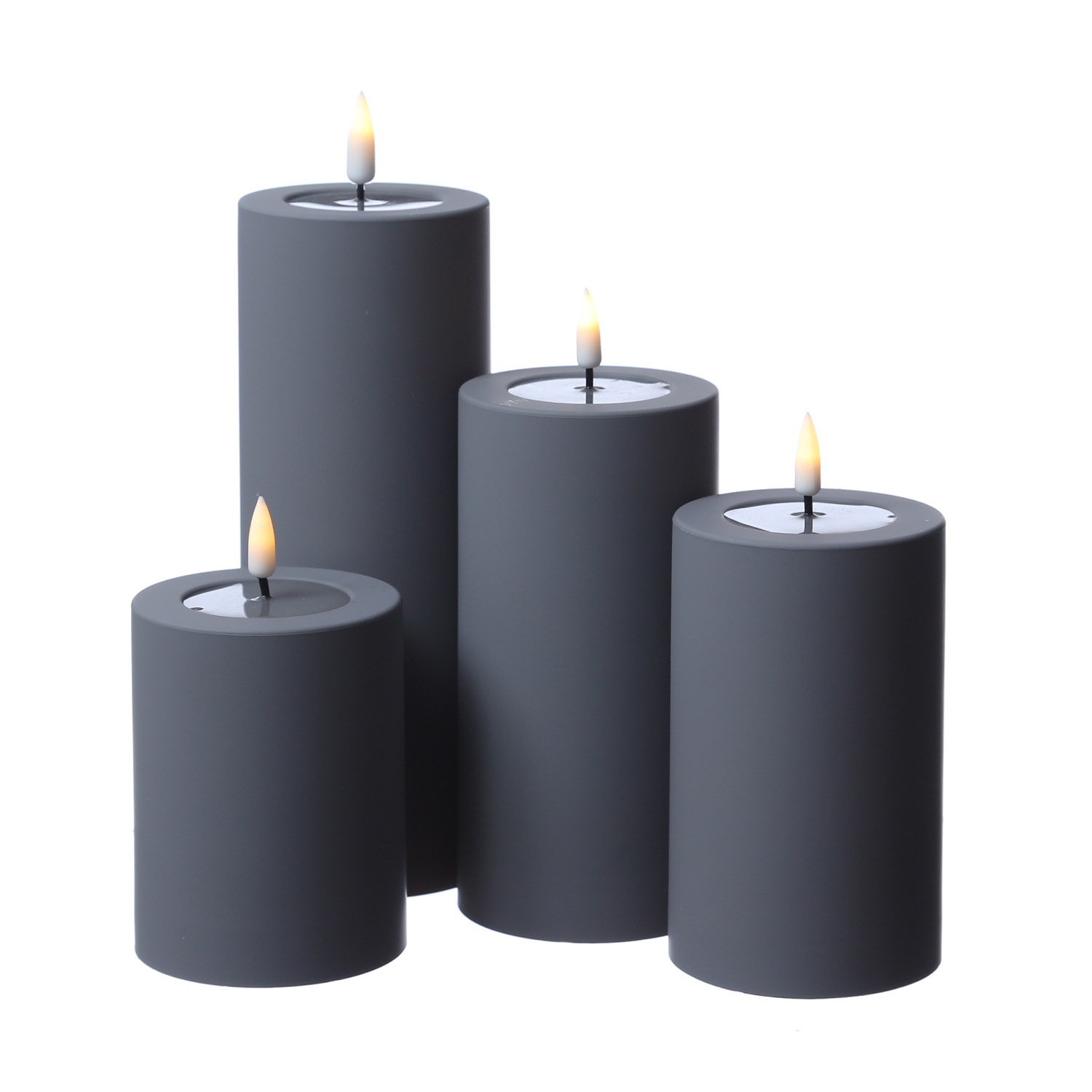 LED Stumpenkerze MIA - Kunststoff - realistische 3D Flamme - H: 10cm - outdoor - grau LED Stumpenkerze MIA - Kunststoff - realistische 3D Flamme - H: 10cm - outdoor - grau