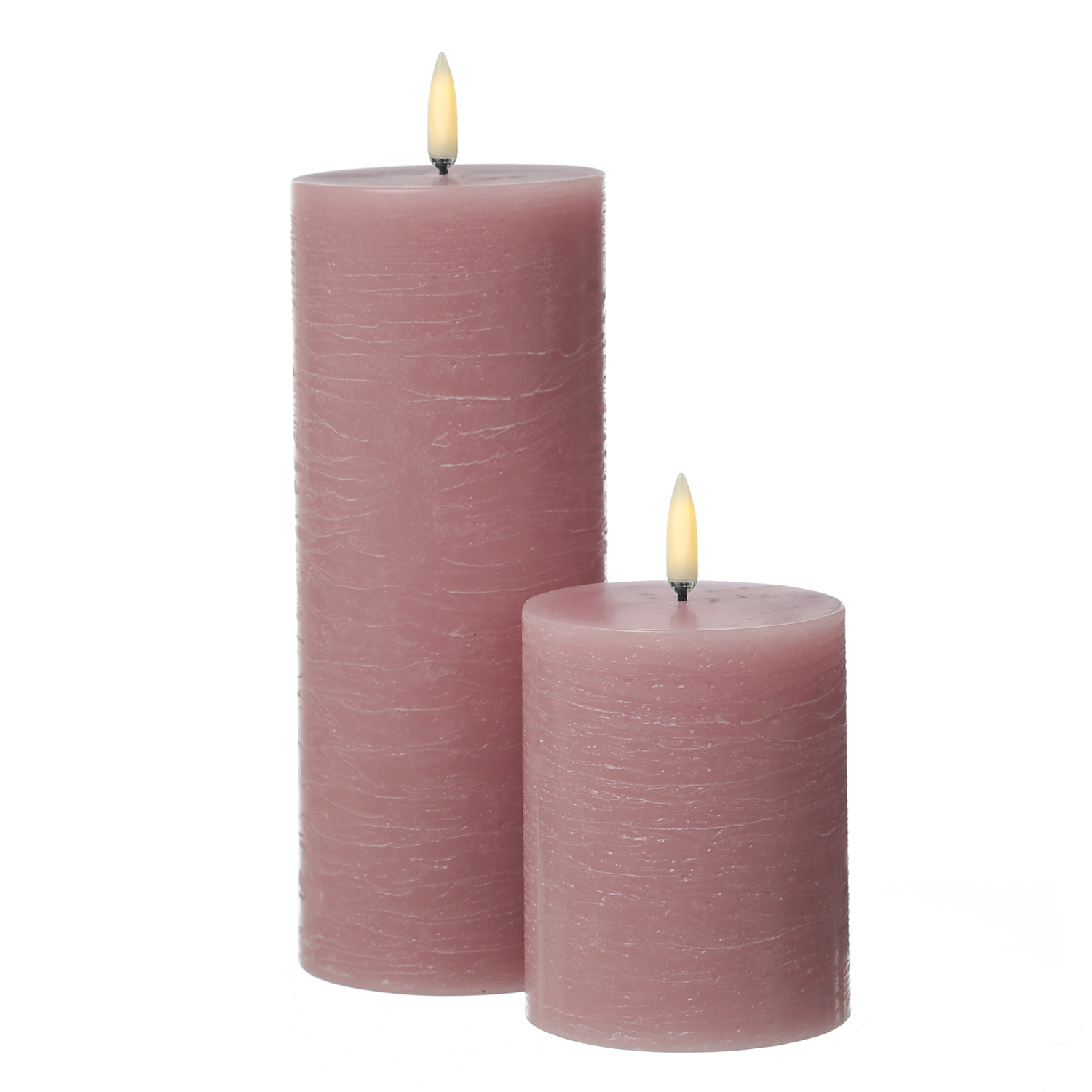 LED Kerze PIA - Rustik-Optik - Echtwachs - H: 20cm - D: 7,8cm - Timer - bis zu 1000 Std. - rosa
