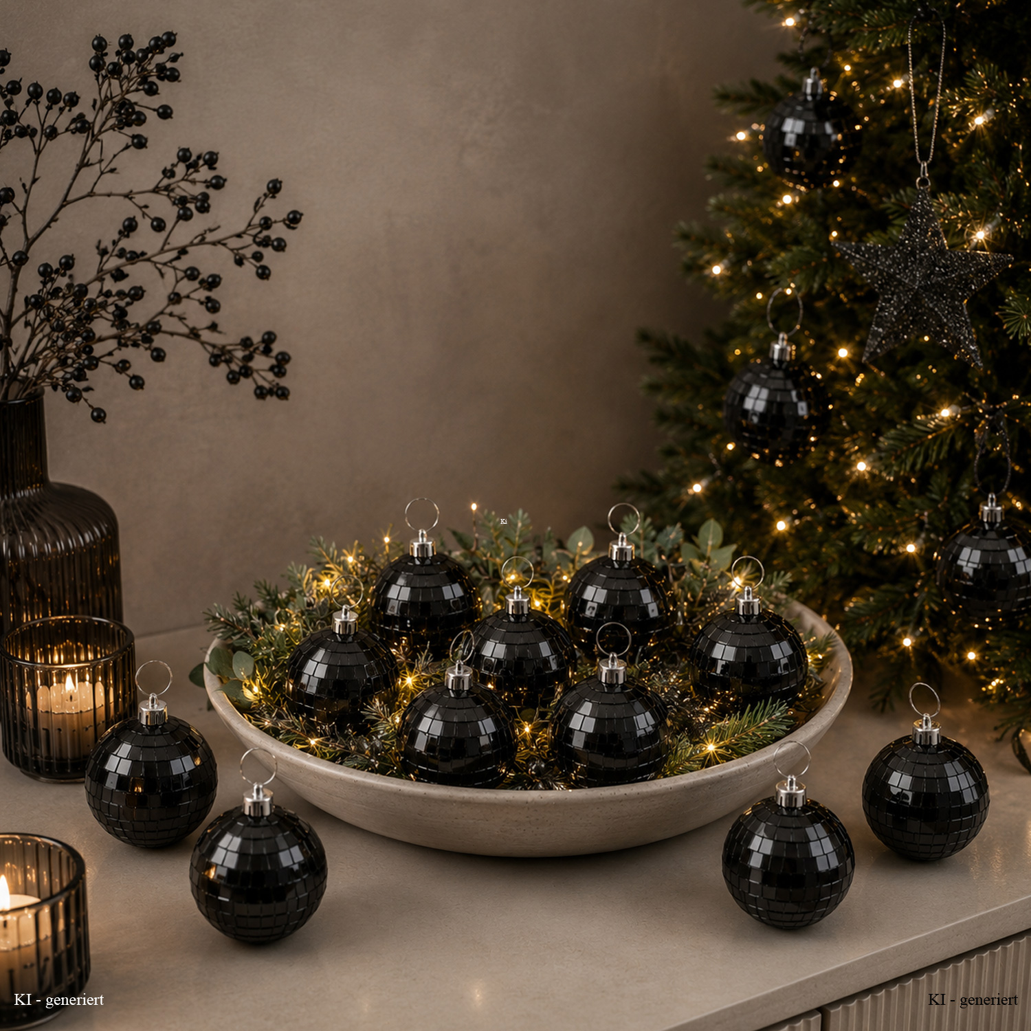 Christbaumschmuck Discokugel - Spiegelkugel - Weihnachtskugel - 5x5mm Spiegel - D: 5cm - schwarz