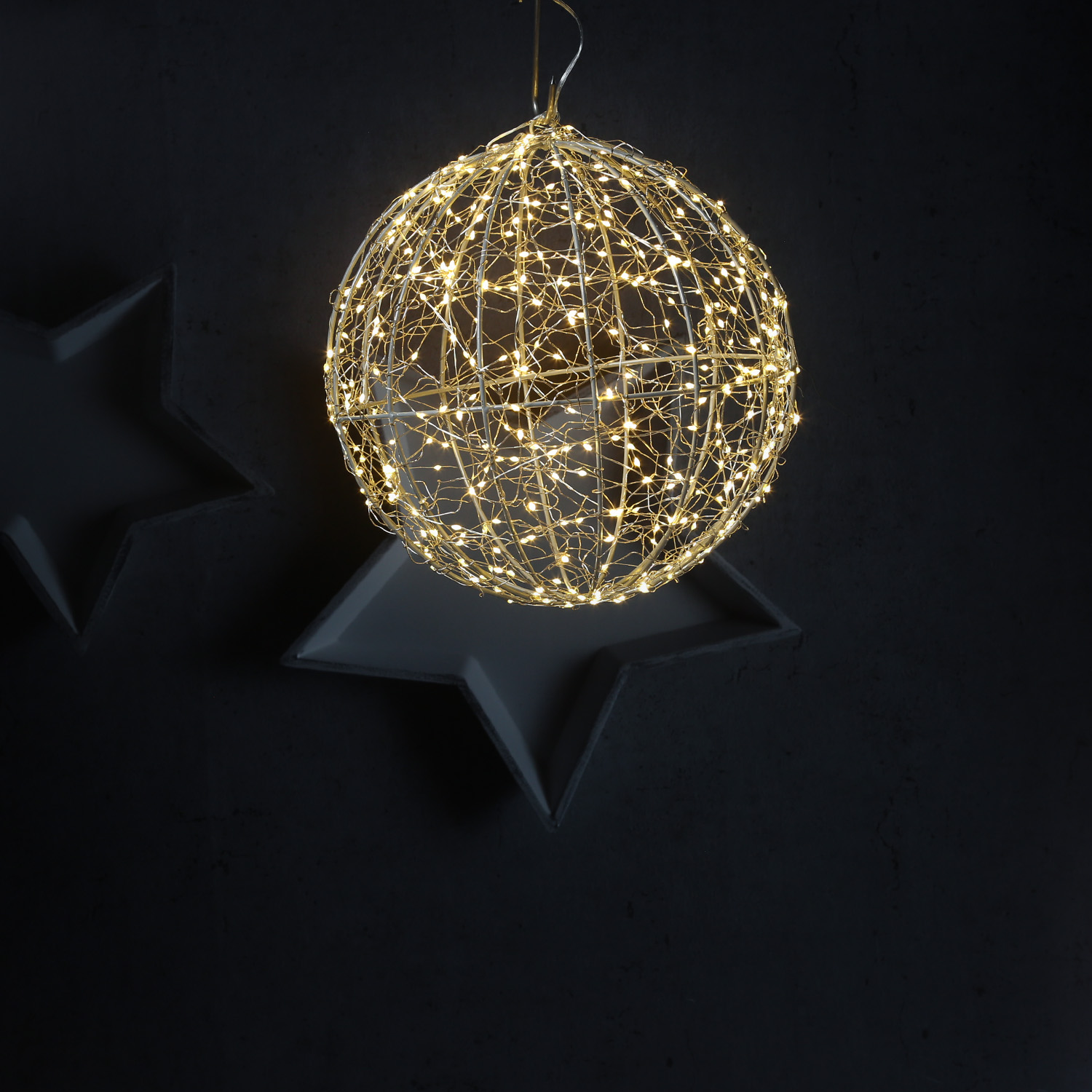 LED Drahtkugel - Leuchtkugel - 400 warmweiße LED - Timer - D: 30cm - für Innen/Außen