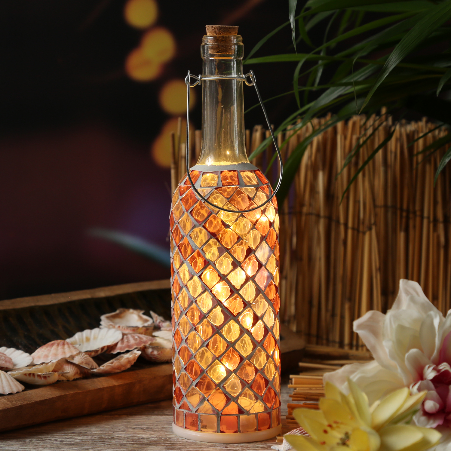 LED Flasche mit Mosaiksteinen - 10 warmweiße LED an Drahtlichterkette - H: 29,5cm - rosa LED Flasche mit Mosaiksteinen - 10 warmweiße LED an Drahtlichterkette - H: 29,5cm - rosa