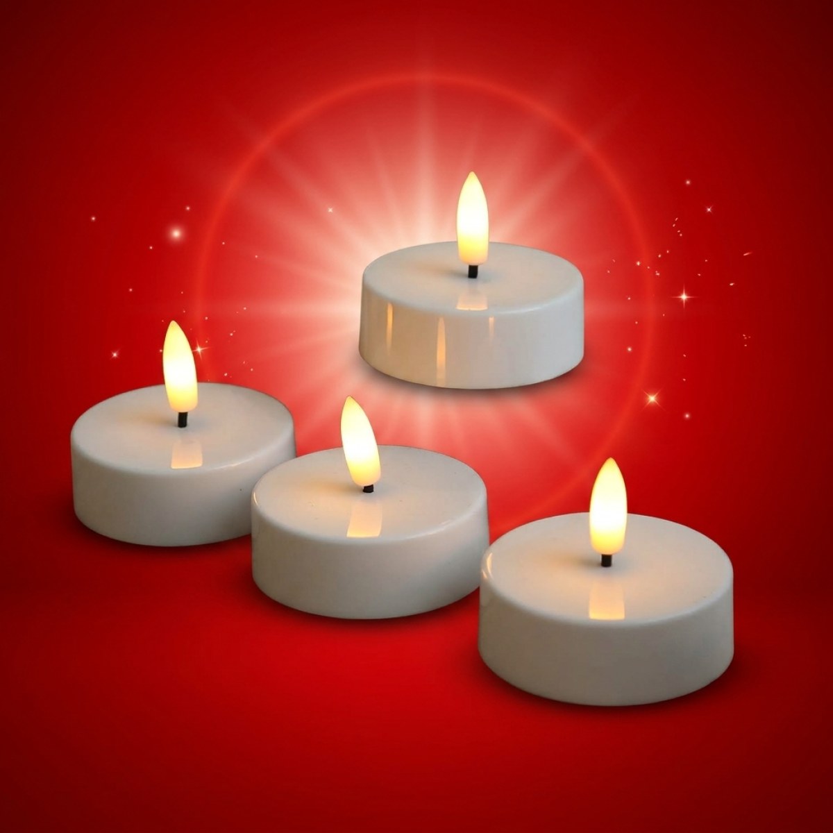 LED Maxi Teelichter - flackernde 3D Flamme - Kunststoff - Timer - D: 5,8cm - weiß - 4er Set