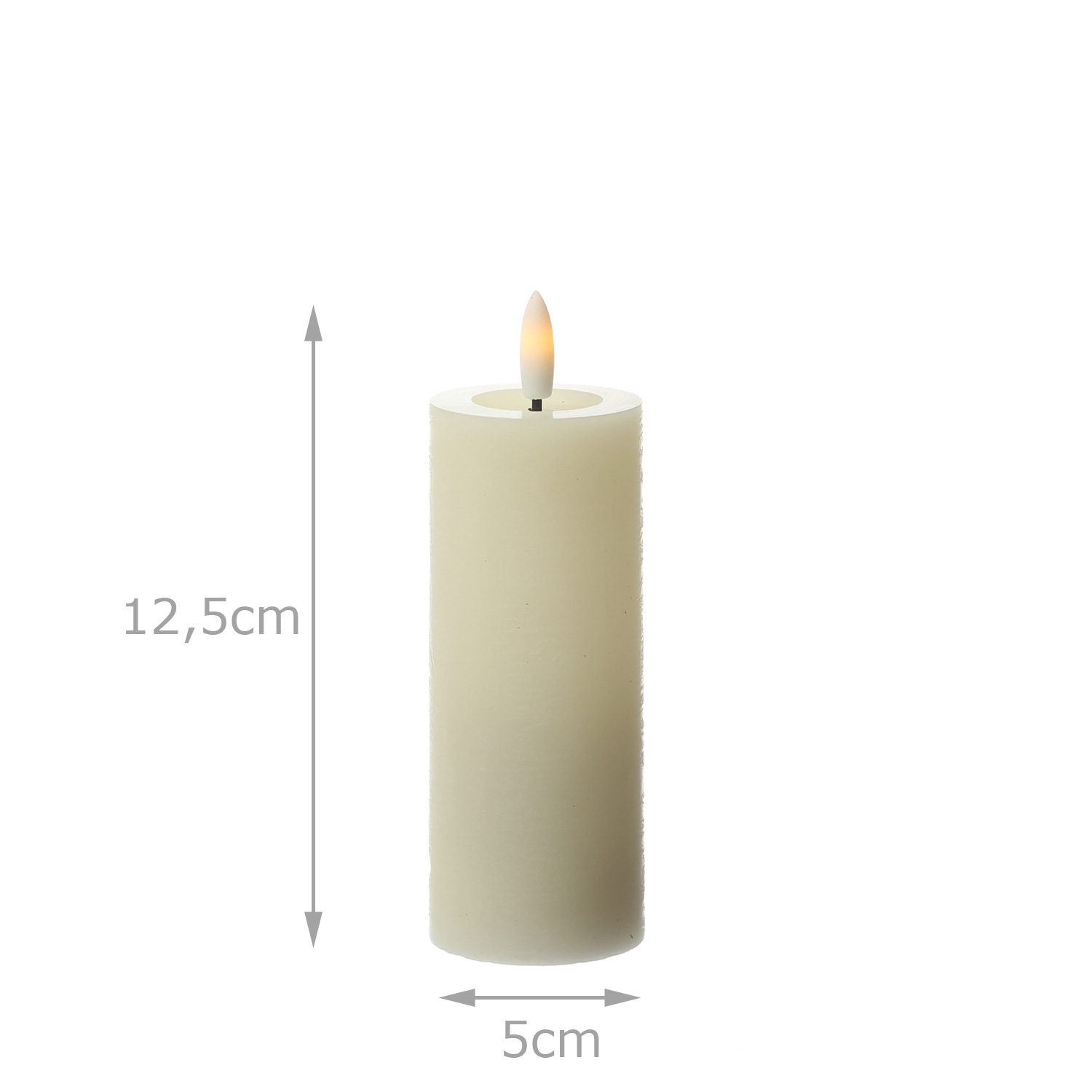 LED Kerze LINA - Rustik-Optik - Echtwachs - H: 12,5cm - D: 5cm - Batterie - Timer - creme