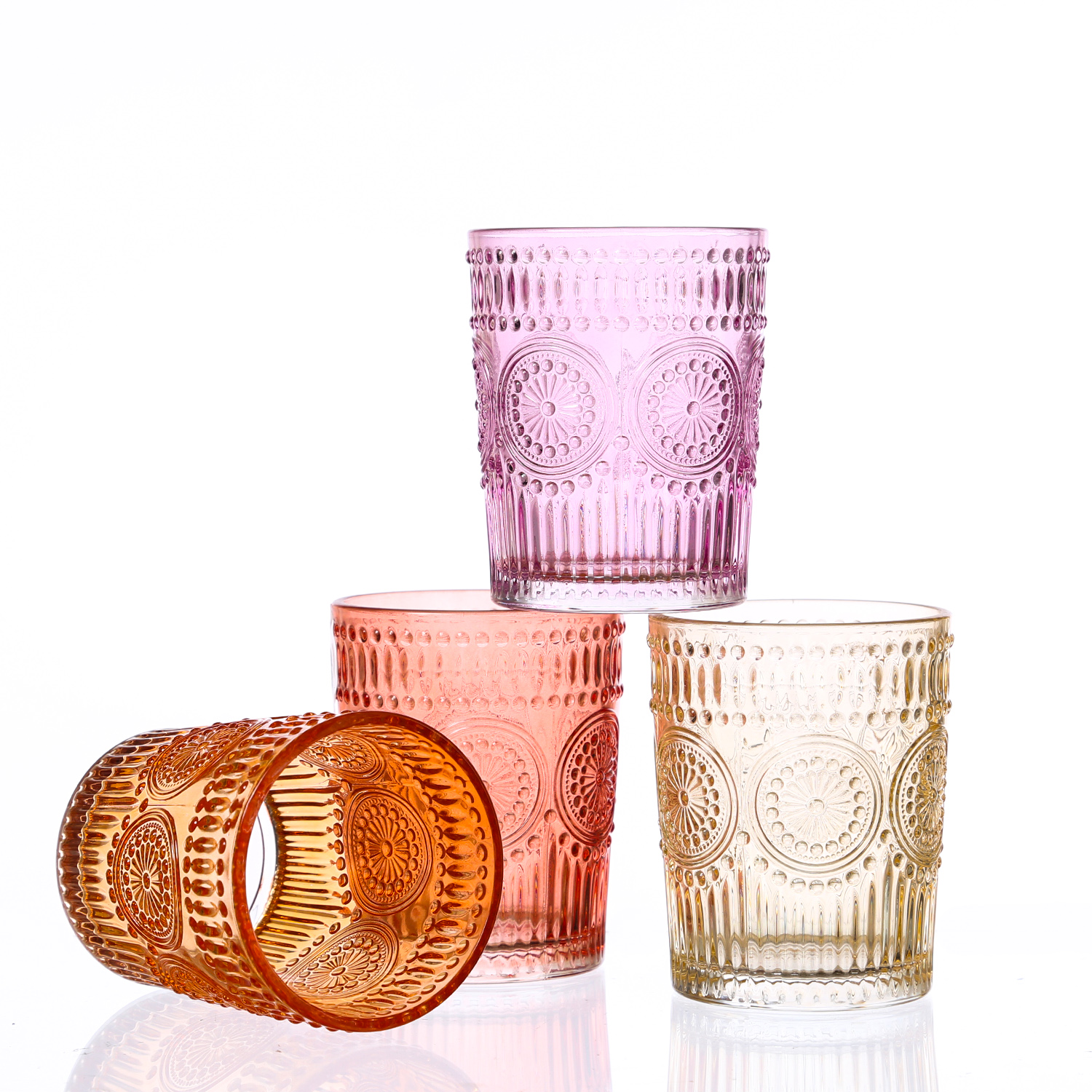 Trinkglas Vintage - Glas - lebensmittelecht - 280ml - H: 10cm - mit Muster - lila