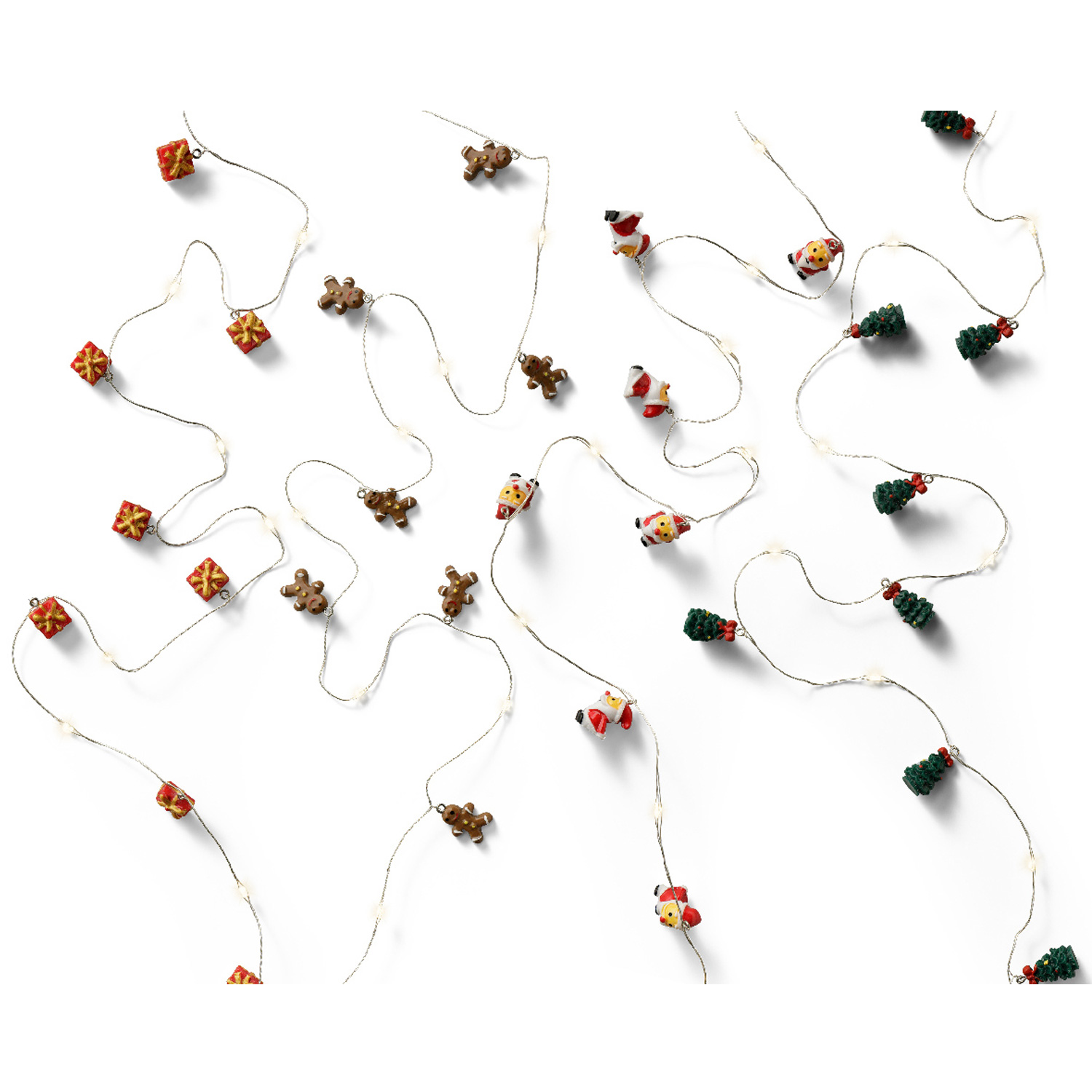 LED Drahtlichterkette TANNENBAUM - 20 warmweiße LED - L: 1,90m - Timer - Batterie - grün, rot