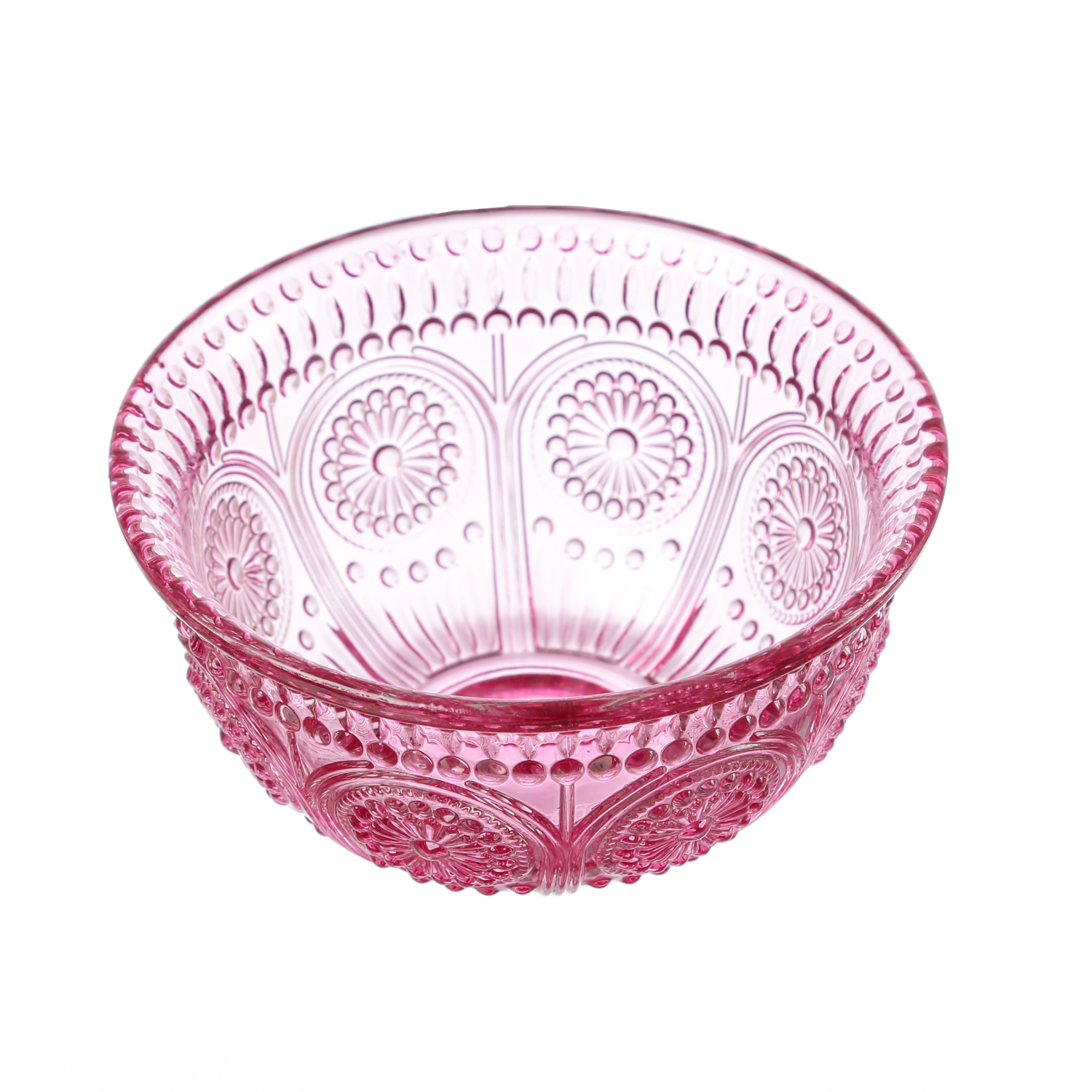 Glasschale Vintage mit Blumenmuster - Dessert/Snack Schüssel - D: 12,7cm - 210ml - Boho Stil - lila