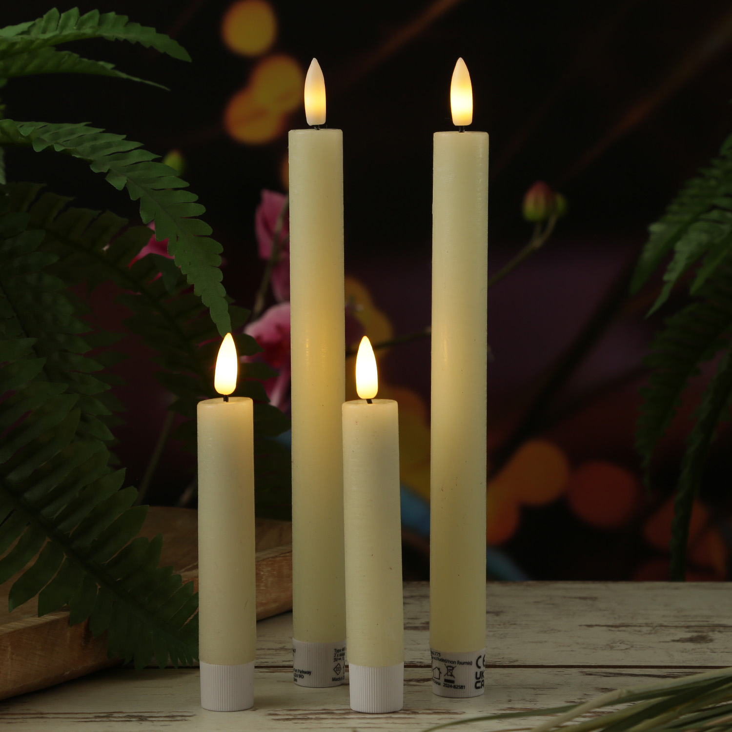 LED Stabkerzen LINA - Rustik-Optik - Echtwachs - 3D Flamme - H: 14cm - Timer - creme - 2er Set
