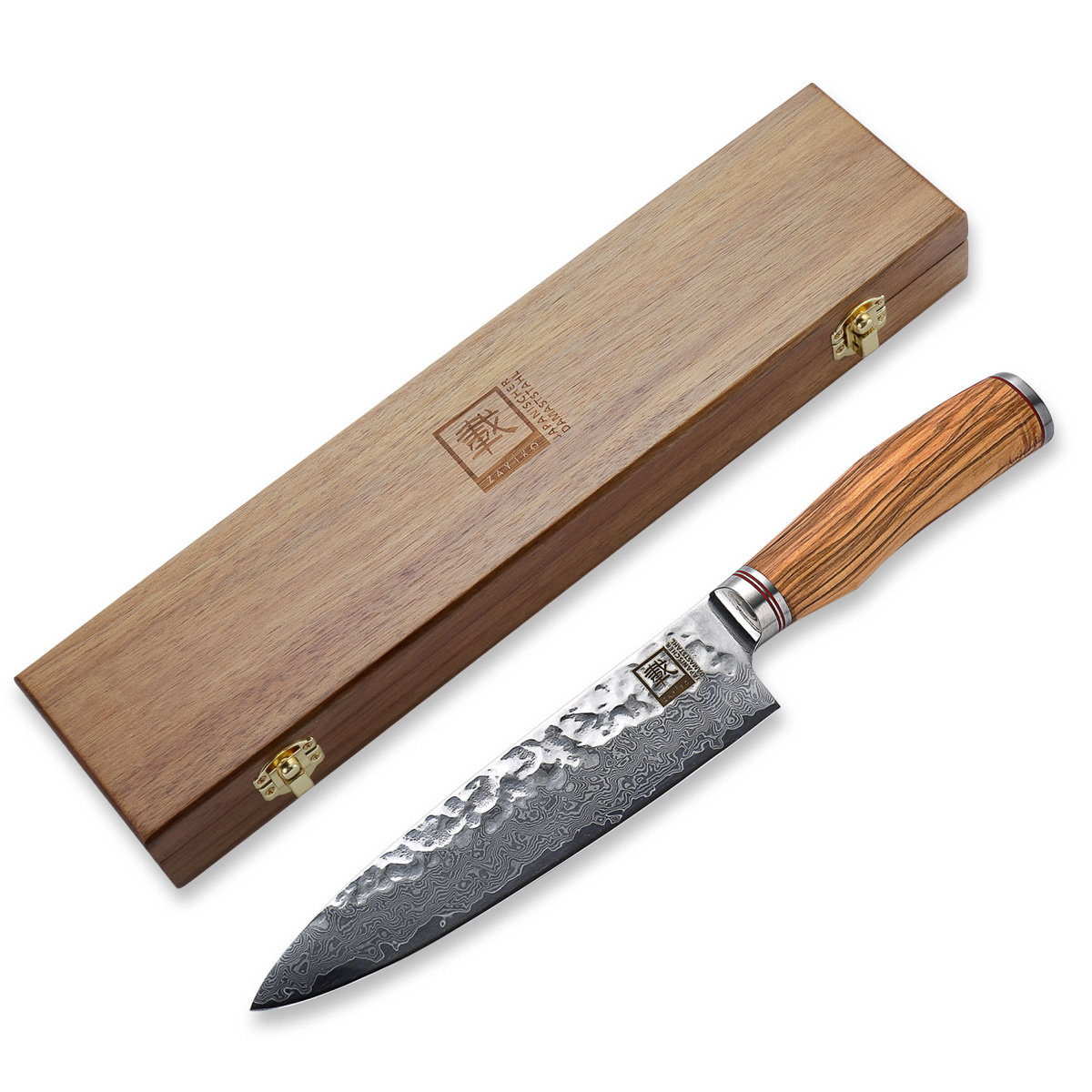 ZAYIKO Damastmesser "Olive Chefmesser" - 20cm Klinge - Griff: Olivenholz - VG-10 Stahlkern