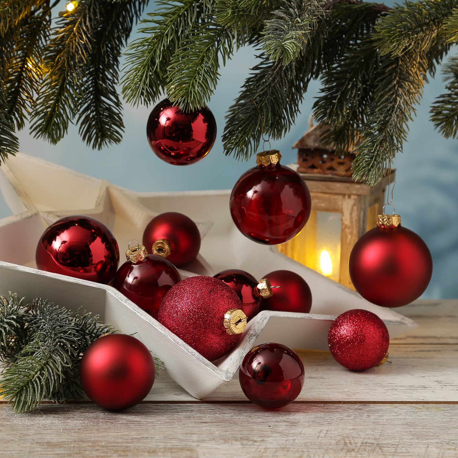 Christbaumkugel - Weihnachtsbaumkugel - Glas - glänzend, matt, glitzernd - rot - 42 Stück