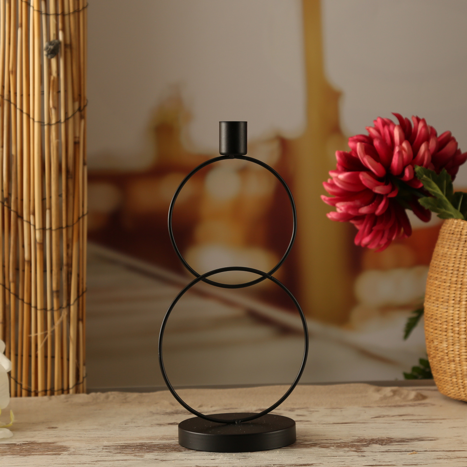 Stabkerzenhalter - Kerzenständer - 2 Ringe - Eisen - H: 29cm - schwarz Stabkerzenhalter - Kerzenständer - 2 Ringe - Eisen - H: 29cm - schwarz