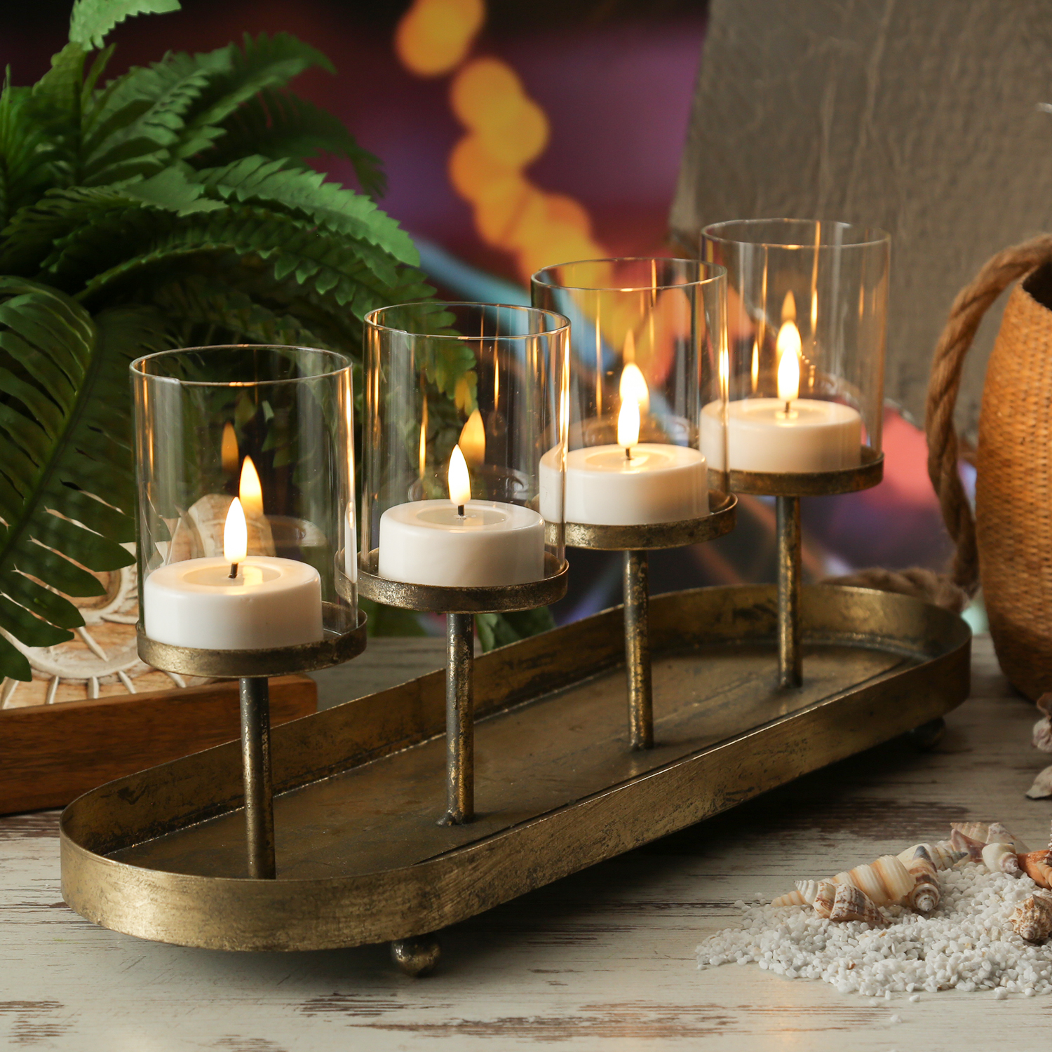 Kerzenhalter Advent - Kerzenständer - Teelichthalter - Eisen - L: 48cm - 4 Kerzenhalterungen - gold Kerzenhalter Advent - Kerzenständer - Teelichthalter - Eisen - L: 48cm - 4 Kerzenhalterungen - gold