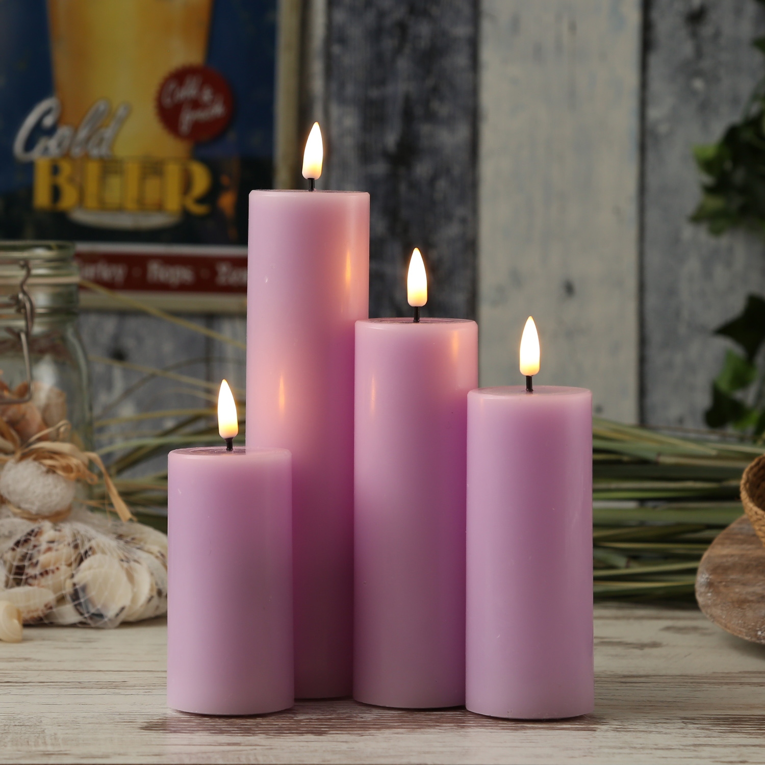 LED Stumpenkerze MIA - Echtwachs - realistische 3D Flamme - H: 15cm - D: 5cm - lavendel LED Stumpenkerze MIA - Echtwachs - realistische 3D Flamme - H: 15cm - D: 5cm - lavendel