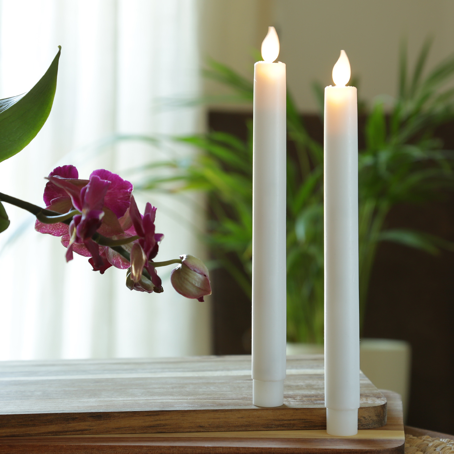 LED Stabkerzen - Kunststoff - bewegliche Flamme - Timer - H: 24cm - weiß - 2er Set LED Stabkerzen - Kunststoff - bewegliche Flamme - Timer - H: 24cm - weiß - 2er Set