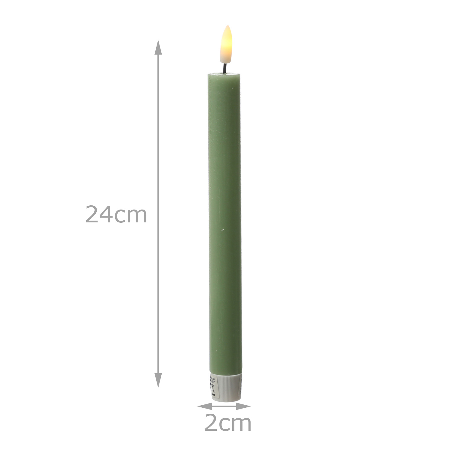 LED Stabkerzen LINA - Rustik-Optik - Echtwachs - 3D Flamme - H: 24cm - Timer - grün - 2er Set