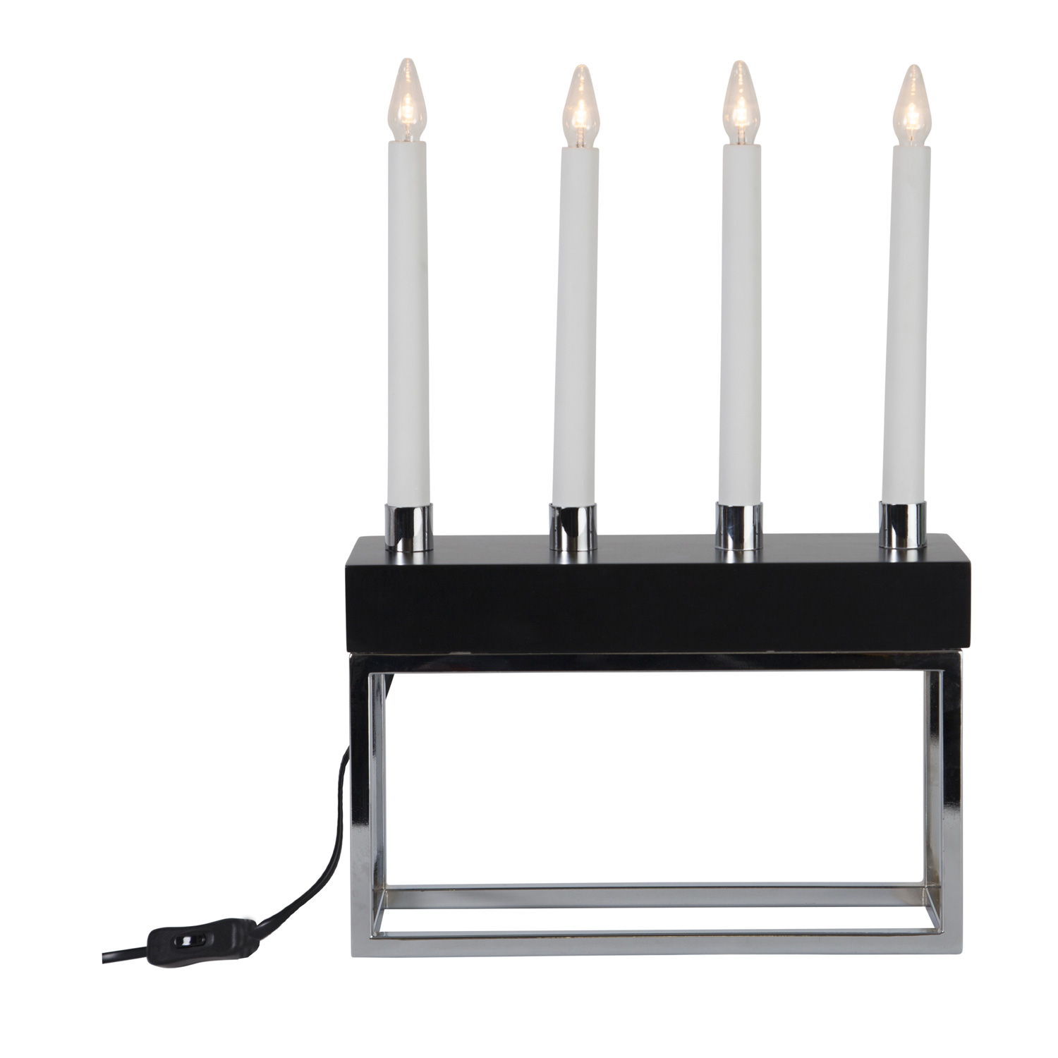 LED-Fensterleuchter "Framy" - 4flammig - warmweiße LEDs - H: 40cm - Schalter - Schwarz/Gold LED-Fensterleuchter "Framy" - 4flammig - warmweiße LEDs - H: 40cm - Schalter - Schwarz/Gold
