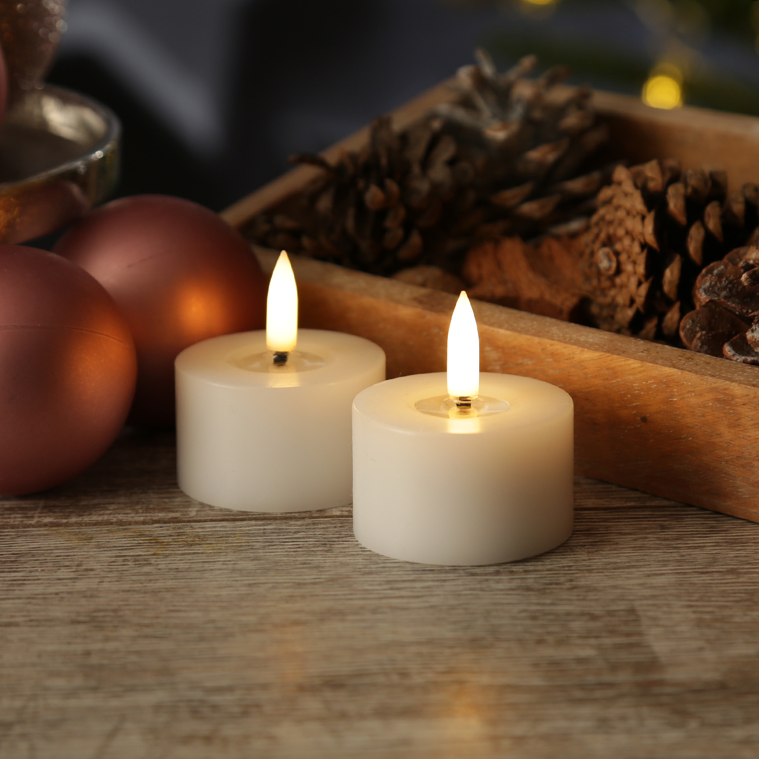 LED Mini Kerzen-Teelichter THEA - Echtwachs - D- 5cm - H- 2-8cm - Timer - weiss - 2er Set LED Mini Kerzen-Teelichter THEA - Echtwachs - D- 5cm - H- 2-8cm - Timer - weiss - 2er Set