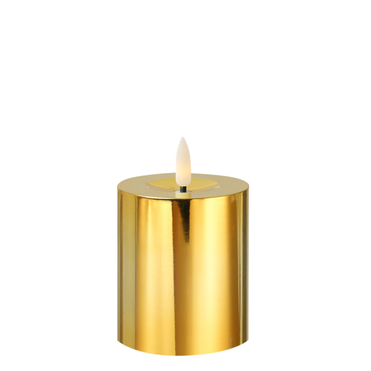 LED Kerze - Kunststoff - 3D Flamme - Timer - H: 12,5cm - D: 7,5cm - gold glänzend LED Kerze - Kunststoff - 3D Flamme - Timer - H: 12,5cm - D: 7,5cm - gold glänzend