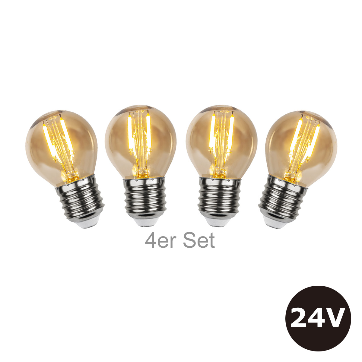 4er Set - 24V Leuchtmittel - 4,5cm - amber - 28lm - 2500K - E27 Sockel - Niedervoltleuchtmittel 4er Set - 24V Leuchtmittel - 4,5cm - amber - 28lm - 2500K - E27 Sockel - Niedervoltleuchtmittel