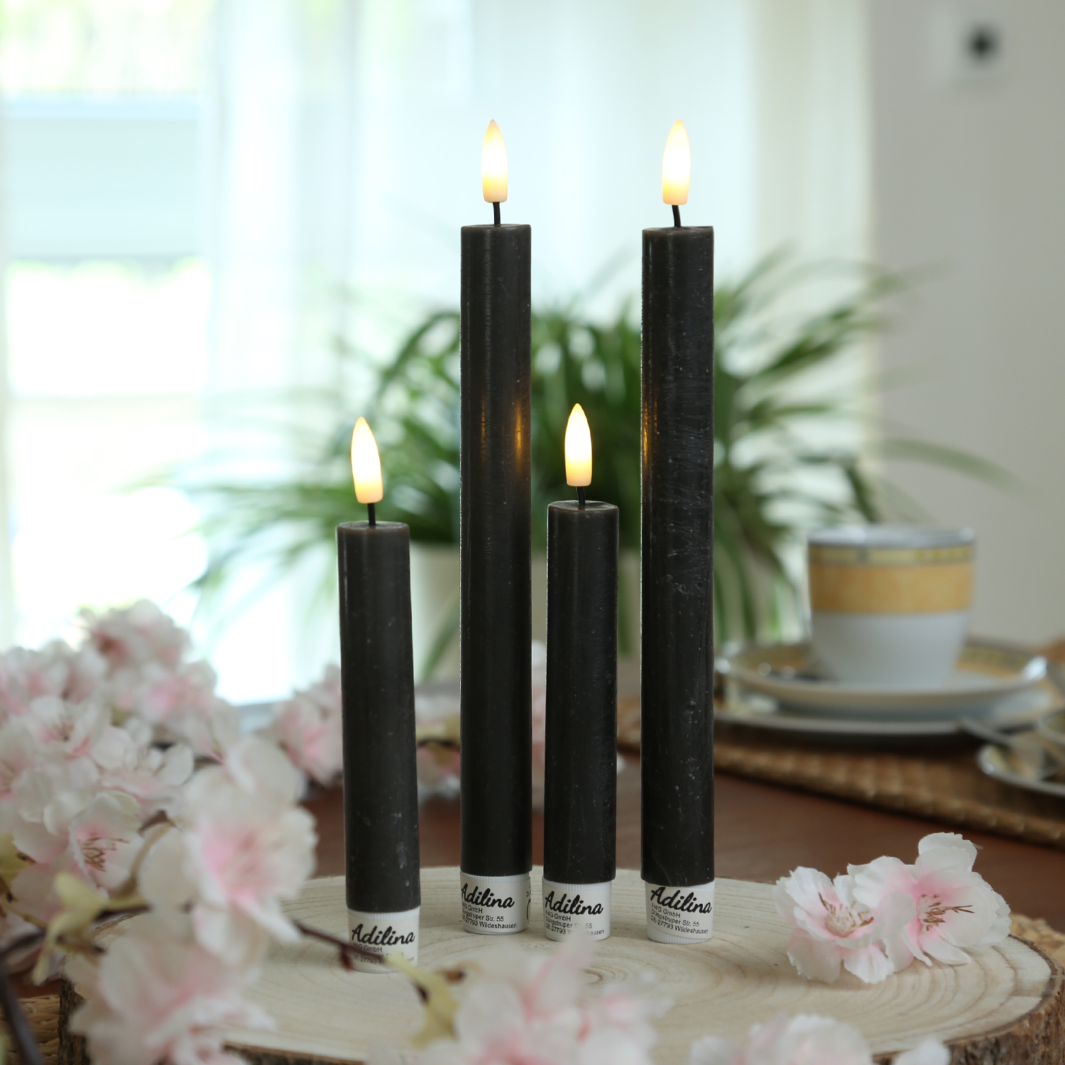 LED Stabkerzen LINA - Rustik-Optik - Echtwachs - 3D Flamme - H: 16cm - Timer - schwarz - 2er Set