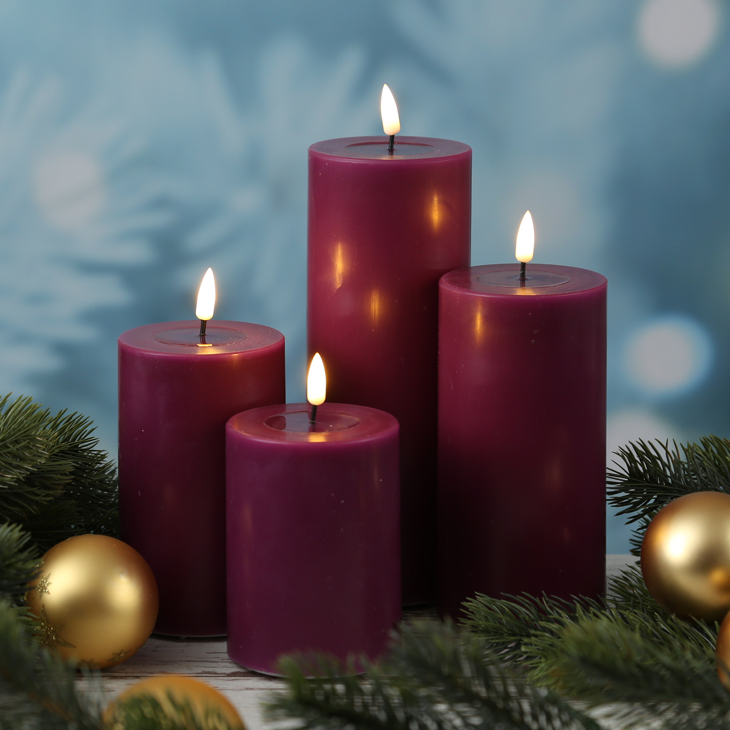 LED Stumpenkerze MIA - Echtwachs - realistische 3D Flamme - H: 12,5cm - D: 7,5cm - beere LED Stumpenkerze MIA - Echtwachs - realistische 3D Flamme - H: 12,5cm - D: 7,5cm - beere
