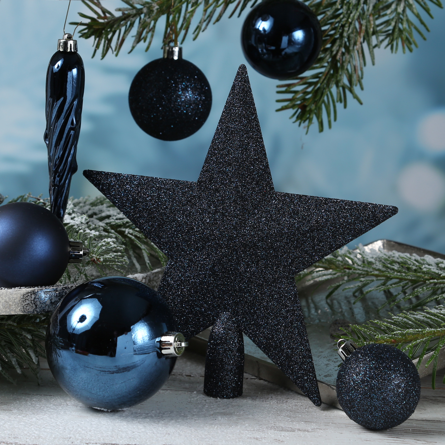 Christbaumkugel - Weihnachtsbaumkugel - bruchfest - glänzend matt glitzernd - dunkelblau - 33er Set