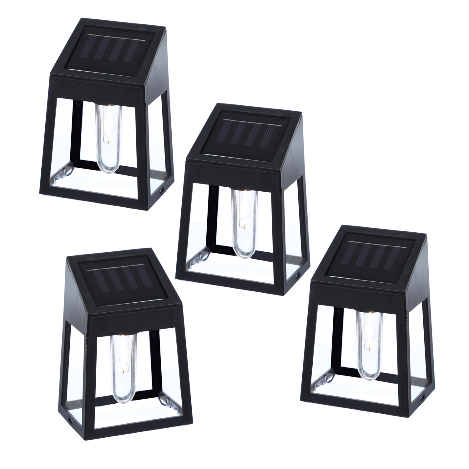 LED Solar Wandleuchten - Kunststoff - warmweiße LED - H: 13cm - Lichtsensor - schwarz - 4er Set