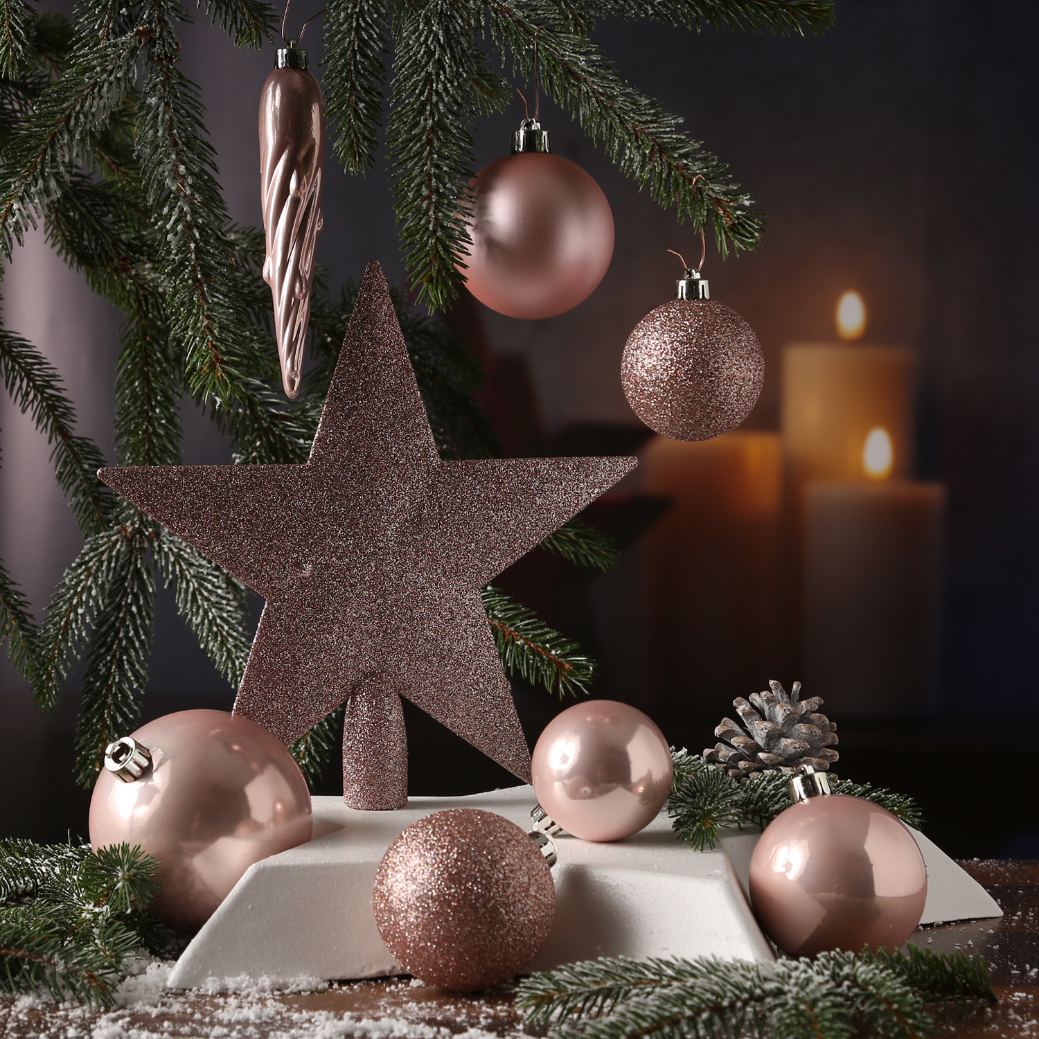 Christbaumkugel - Weihnachtsbaumkugel - bruchfest - glänzend matt glitzernd - puderrosa - 33er Set