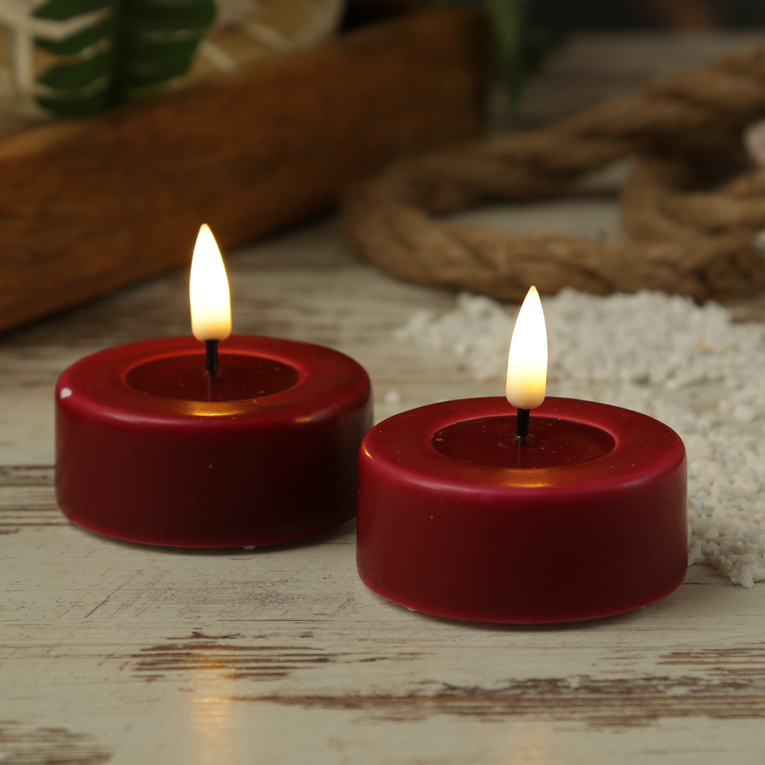 LED Teelichter MIA - realistische 3D Flamme - D: 6,1cm - Batteriebetrieb - bordeauxrot - 2 Stück LED Teelichter MIA - realistische 3D Flamme - D: 6,1cm - Batteriebetrieb - bordeauxrot - 2 Stück
