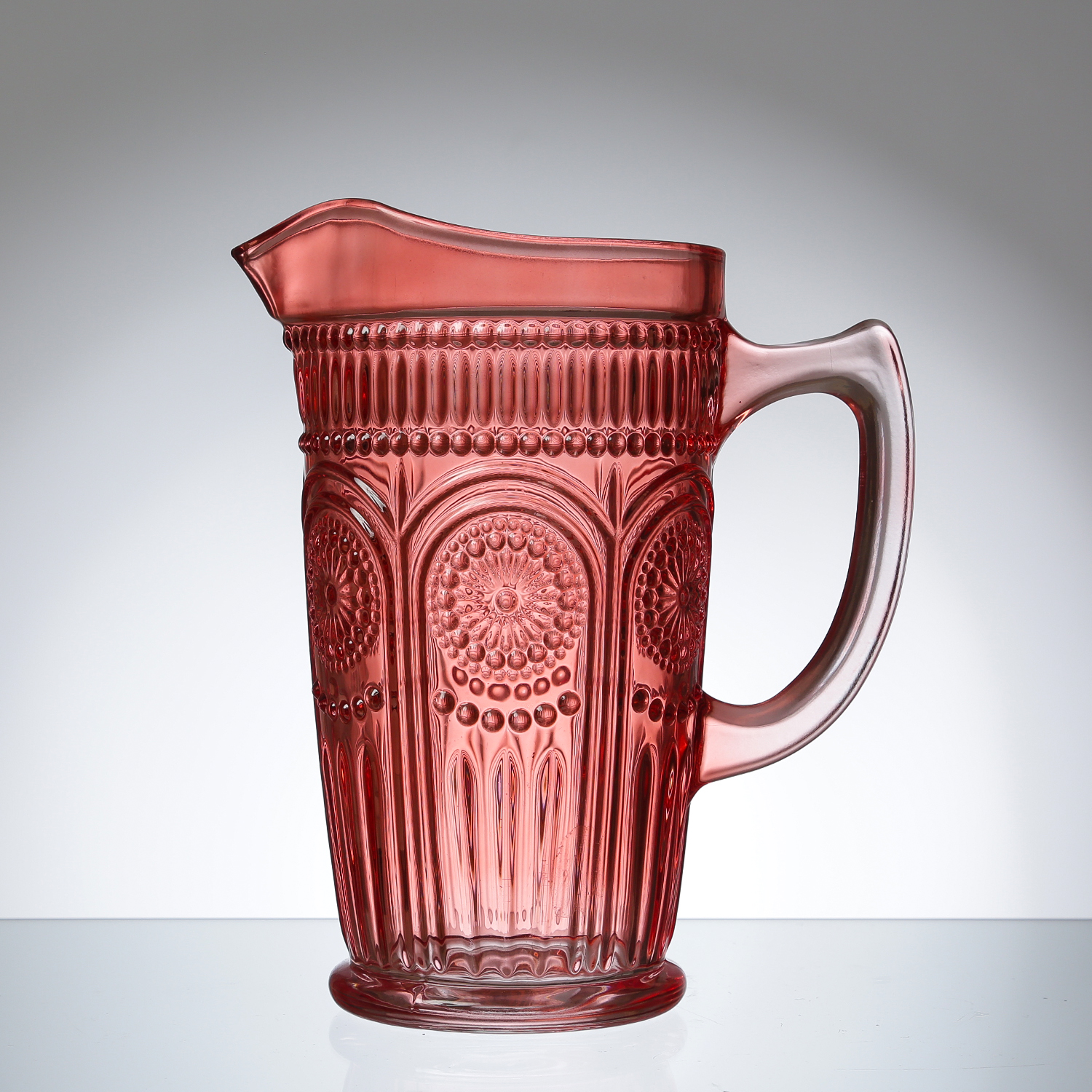 Krug Vintage mit Blumenmuster - Glas - Kanne - Boho Stil - 1,4l - rot
