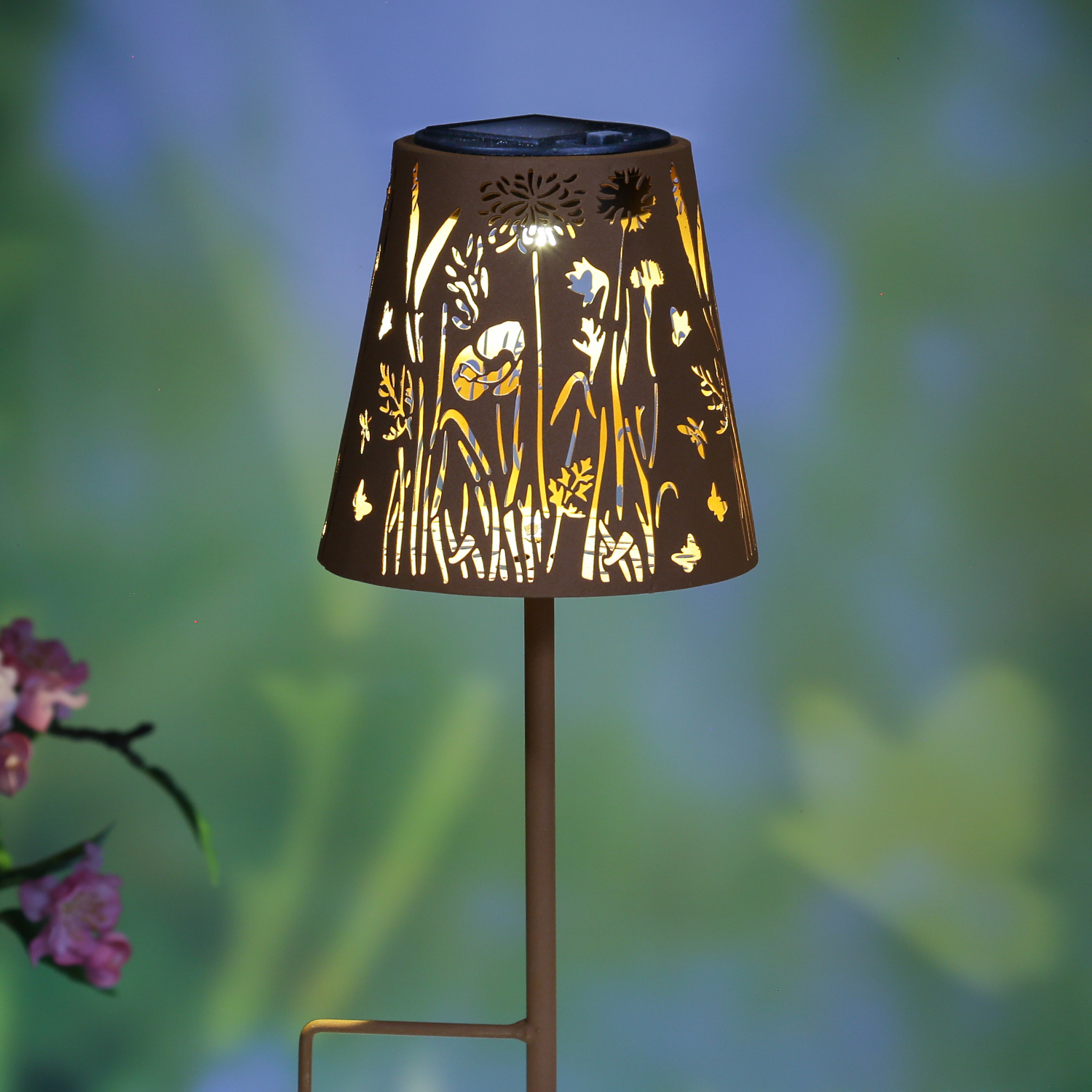 LED Solar Gartenleuchten Blumenwiese - Gartenstecker - H: 58cm - Lichtsensor - rostbraun - 2St.