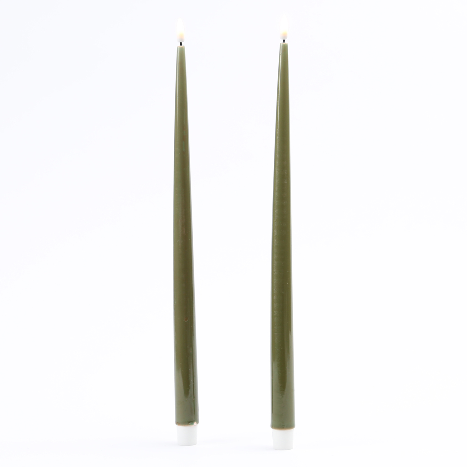 LED Stabkerzen ELLA - Echtwachs - realistische 3D Flamme - H: 38cm - olivgrün - 2 Stück LED Stabkerzen ELLA - Echtwachs - realistische 3D Flamme - H: 38cm - olivgrün - 2 Stück