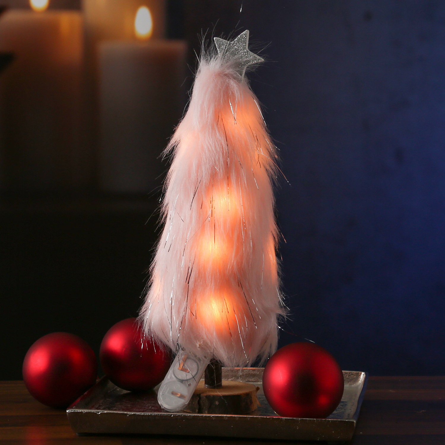 LED Dekobaum PLÜSCH - Holz - Plüschfell - warmweiße LED - Sternspitze - H: 27,5cm - Batterie - rosa LED Dekobaum PLÜSCH - Holz - Plüschfell - warmweiße LED - Sternspitze - H: 27,5cm - Batterie - rosa