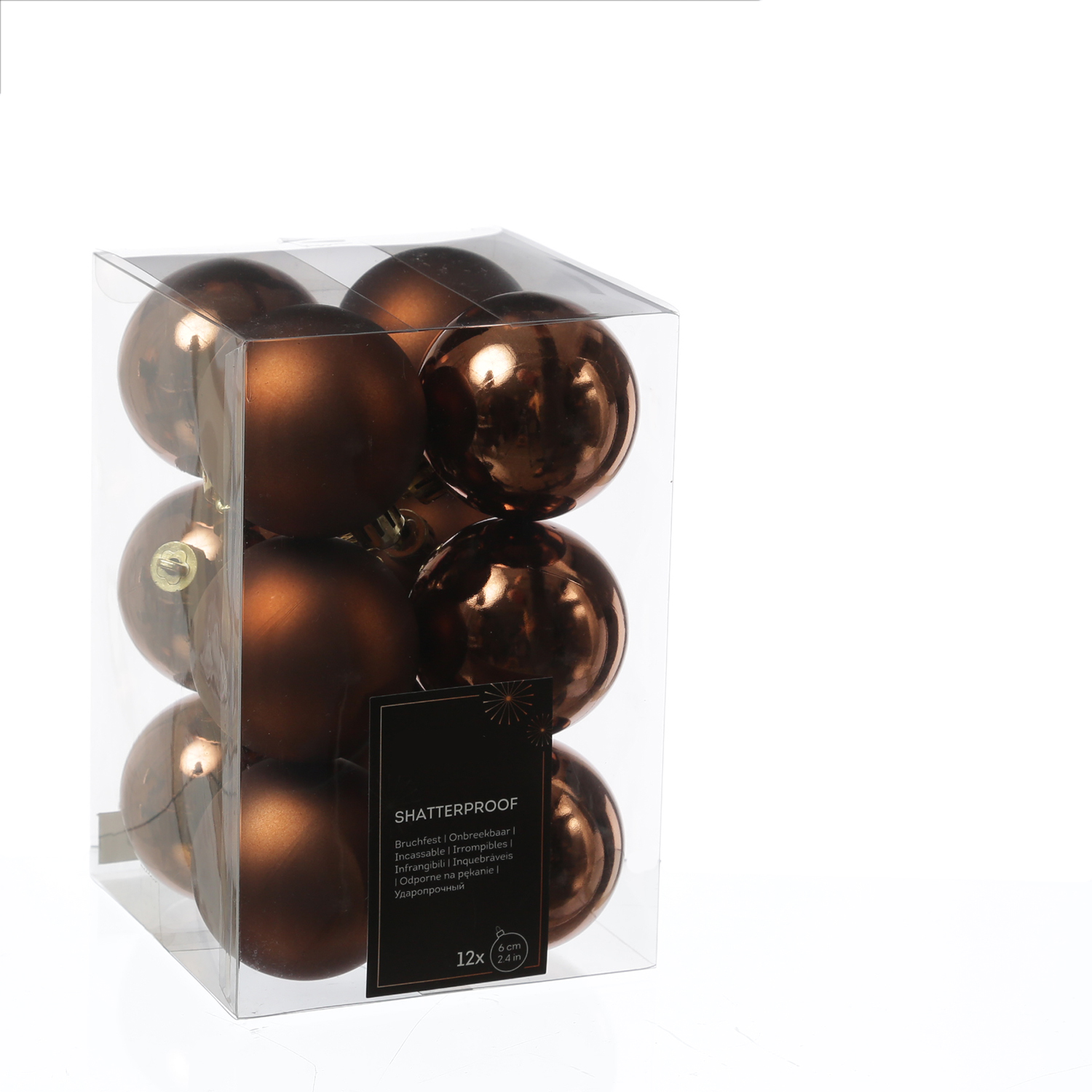 Christbaumkugeln - Weihnachtsbaumkugeln - bruchfest - D: 6cm - glänzend/matt - braun - 12er Set Christbaumkugeln - Weihnachtsbaumkugeln - bruchfest - D: 6cm - glänzend/matt - braun - 12er Set