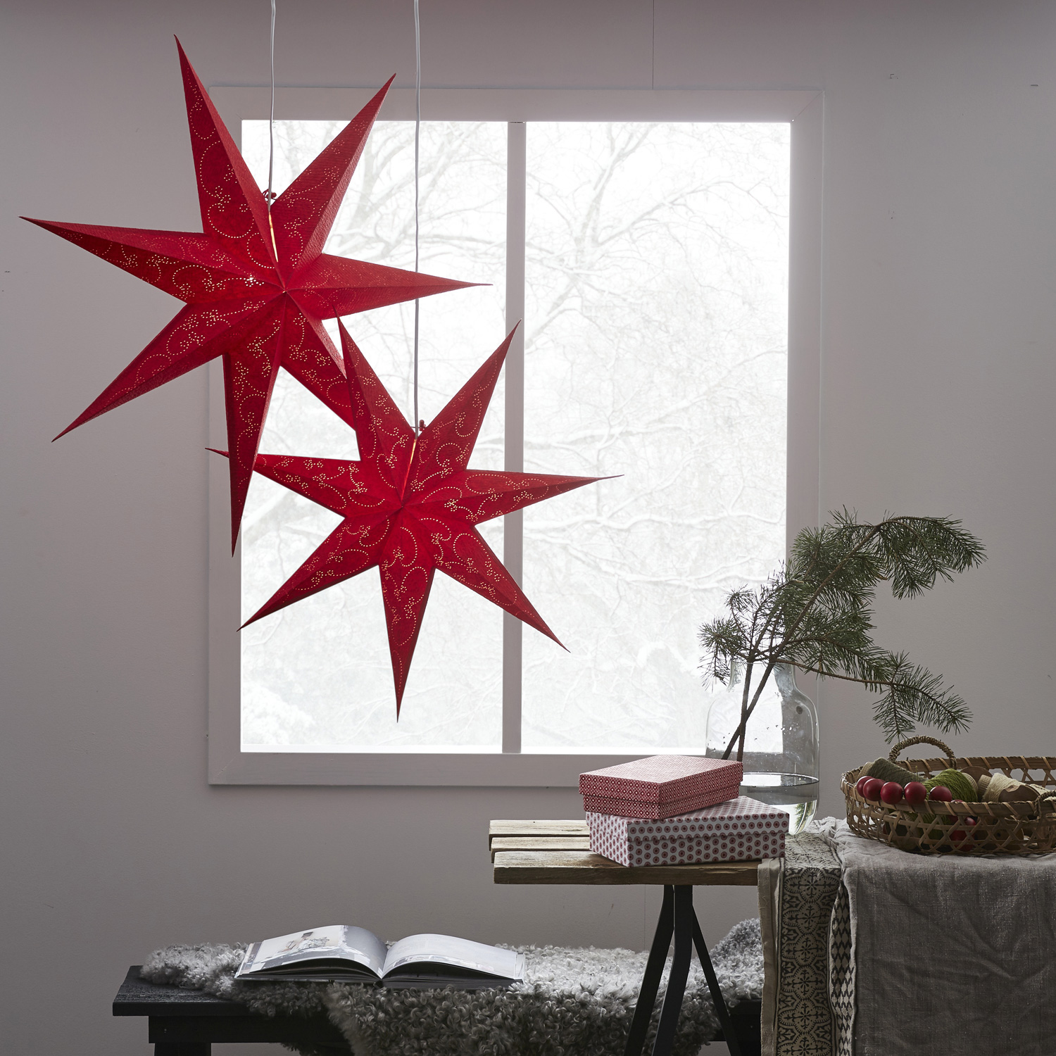 Papierstern "Decorus" - hängend - 7-zackig - Ø 63 cm - rot