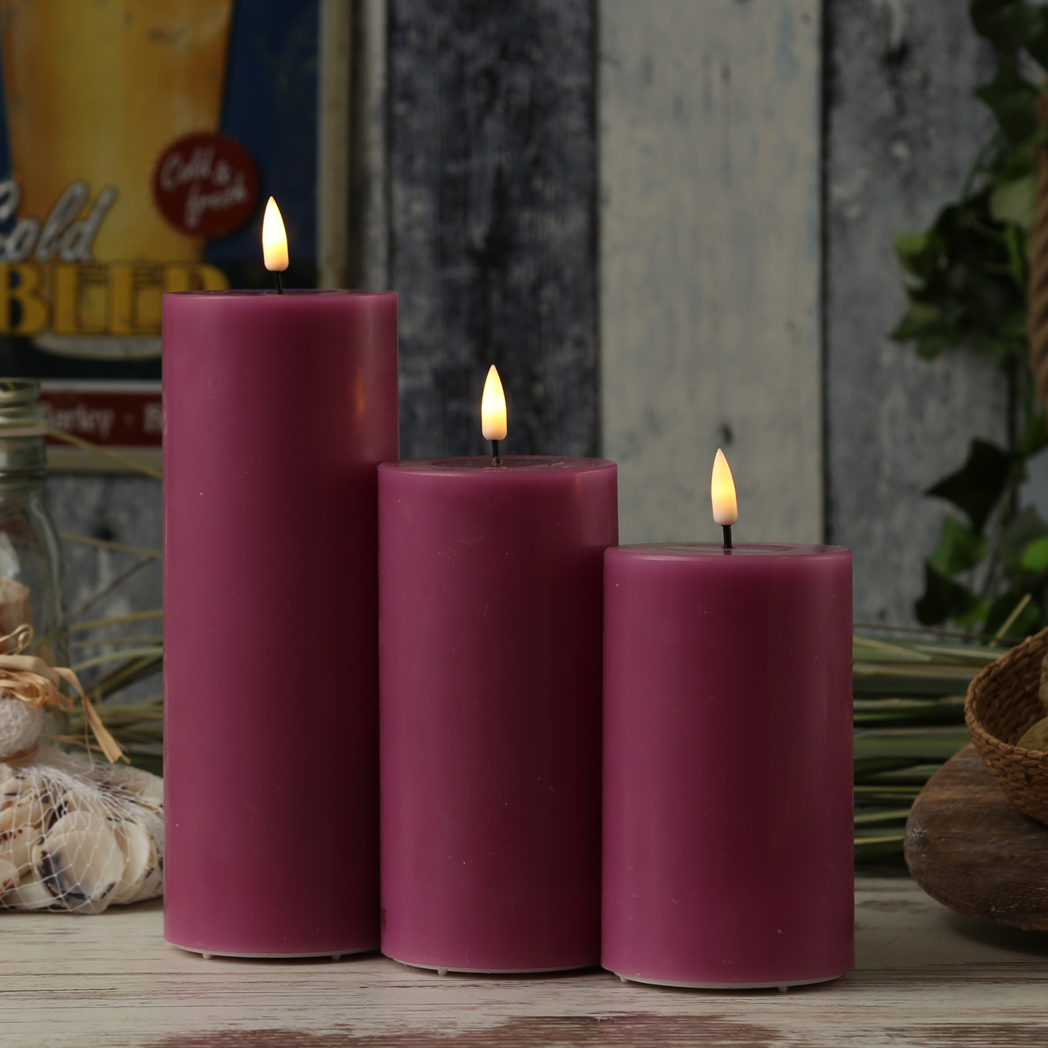 LED Stumpenkerze MIA - Echtwachs - realistische 3D Flamme - H: 15cm - D: 7,5cm - malve LED Stumpenkerze MIA - Echtwachs - realistische 3D Flamme - H: 15cm - D: 7,5cm - malve