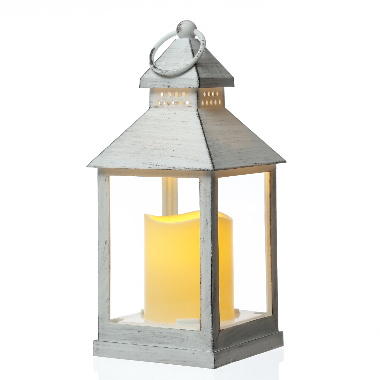LED Laterne mit Kerze - warmweiß flackernde LED - H: 23cm - Batteriebetrieb - weiß