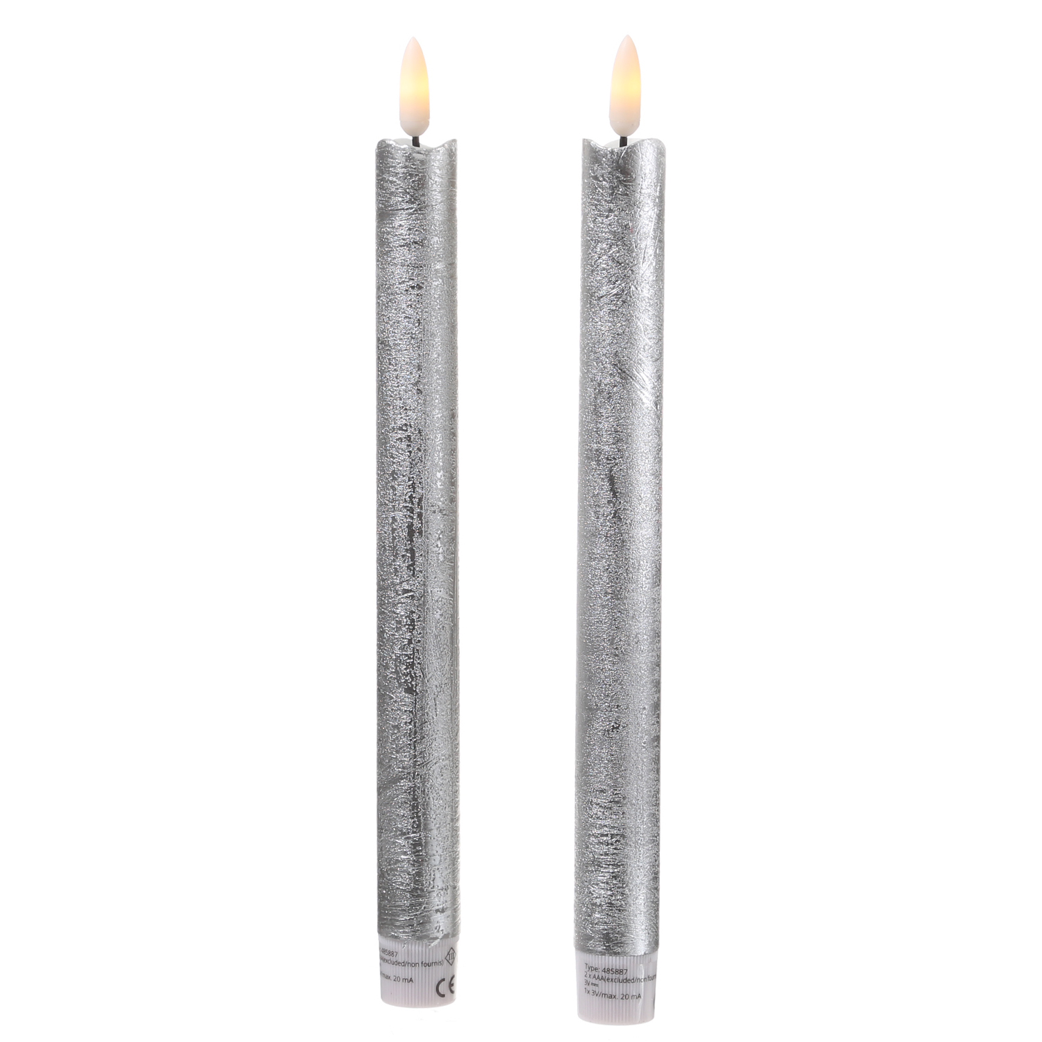 LED Stabkerzen Flamme - Echtwachs - flackernde warmweiße LED - H: 25cm - Timer - silber - 2er Set LED Stabkerzen Flamme - Echtwachs - flackernde warmweiße LED - H: 25cm - Timer - silber - 2er Set