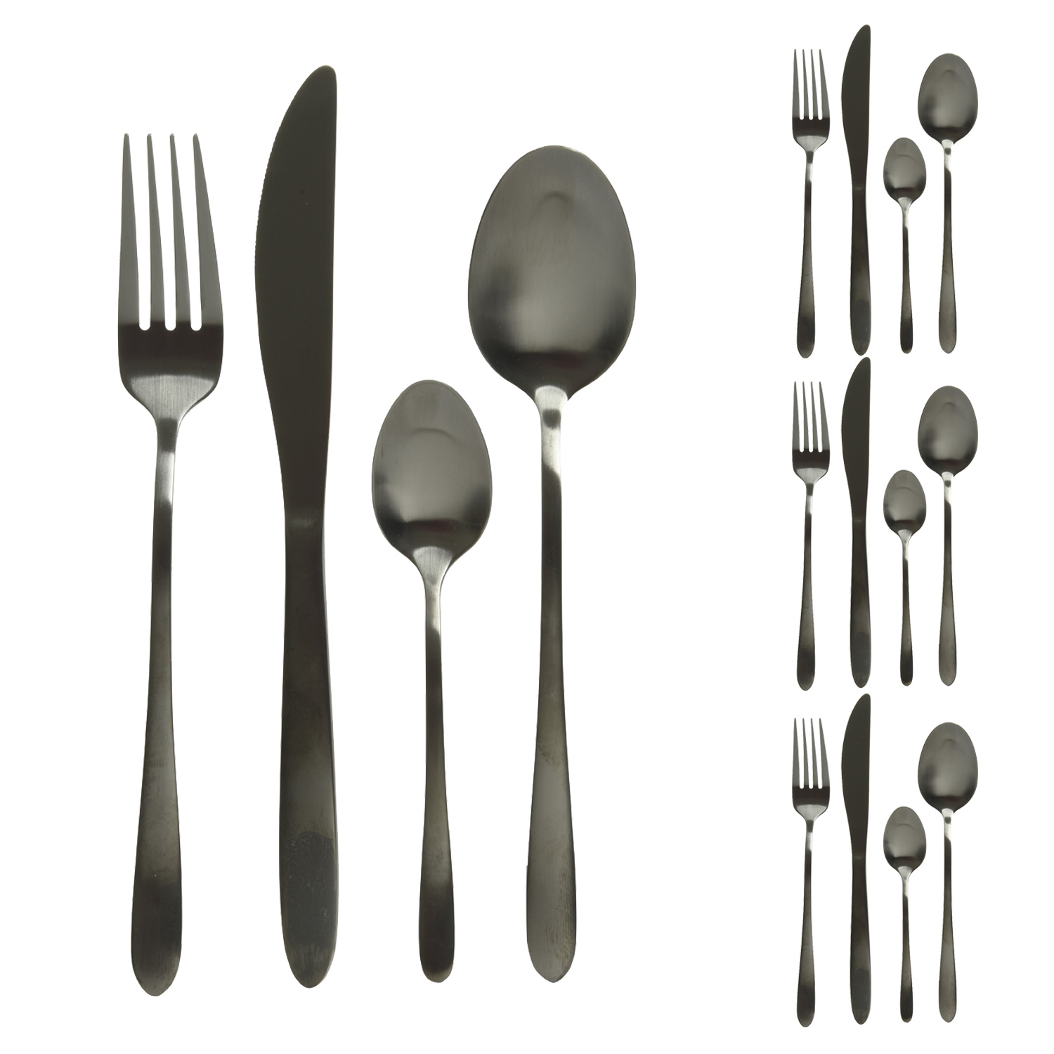 Besteck Set BRIT - Edelstahl - 16-teilig - je 4x Messer Gabel Löffel Teelöffel - schwarz matt