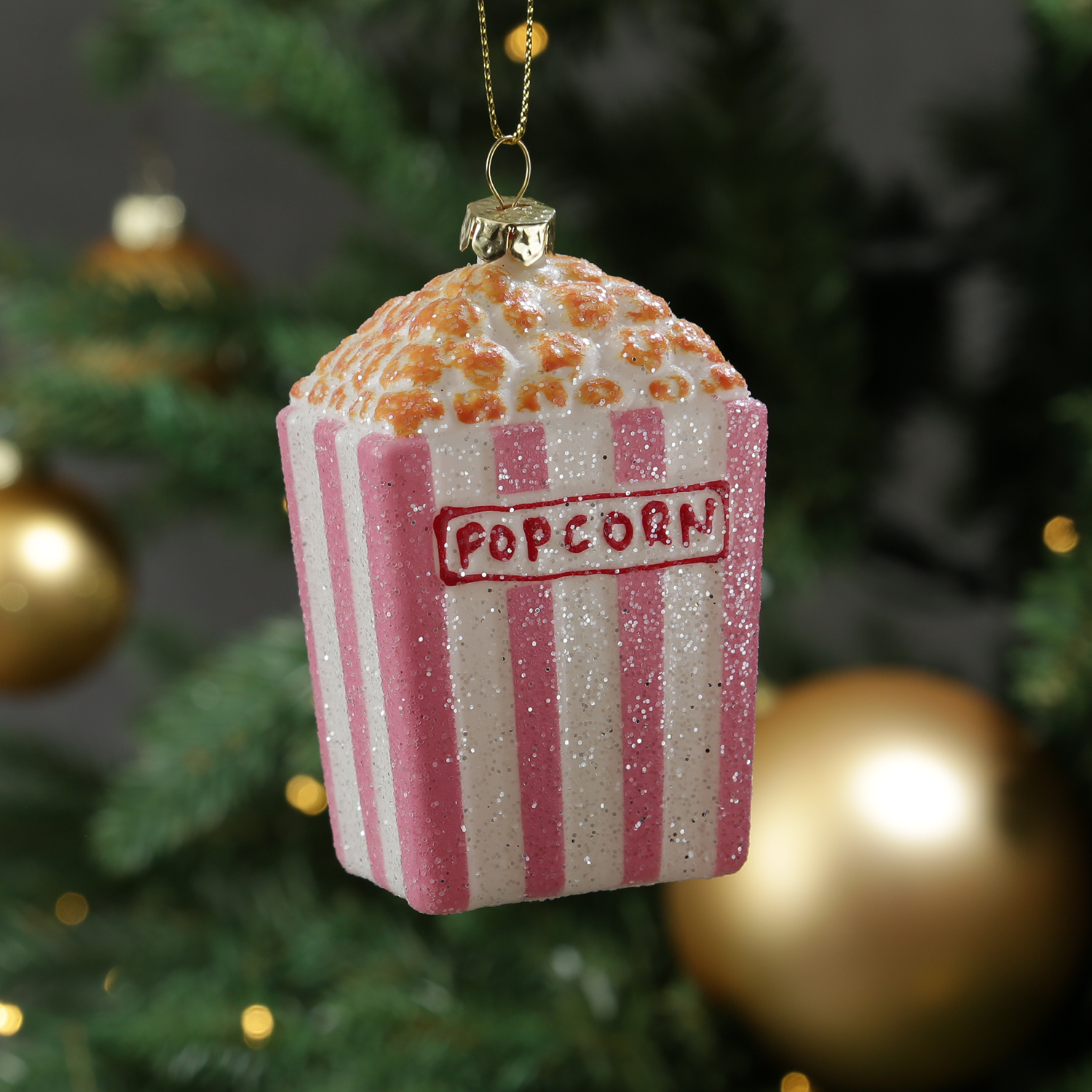 Weihnachtsbaumschmuck Popcorn Tüte - lustiger Christbaumschmuck - bruchfest - H: 10cm - rosa, weiß Weihnachtsbaumschmuck Popcorn Tüte - lustiger Christbaumschmuck - bruchfest - H: 10cm - rosa, weiß