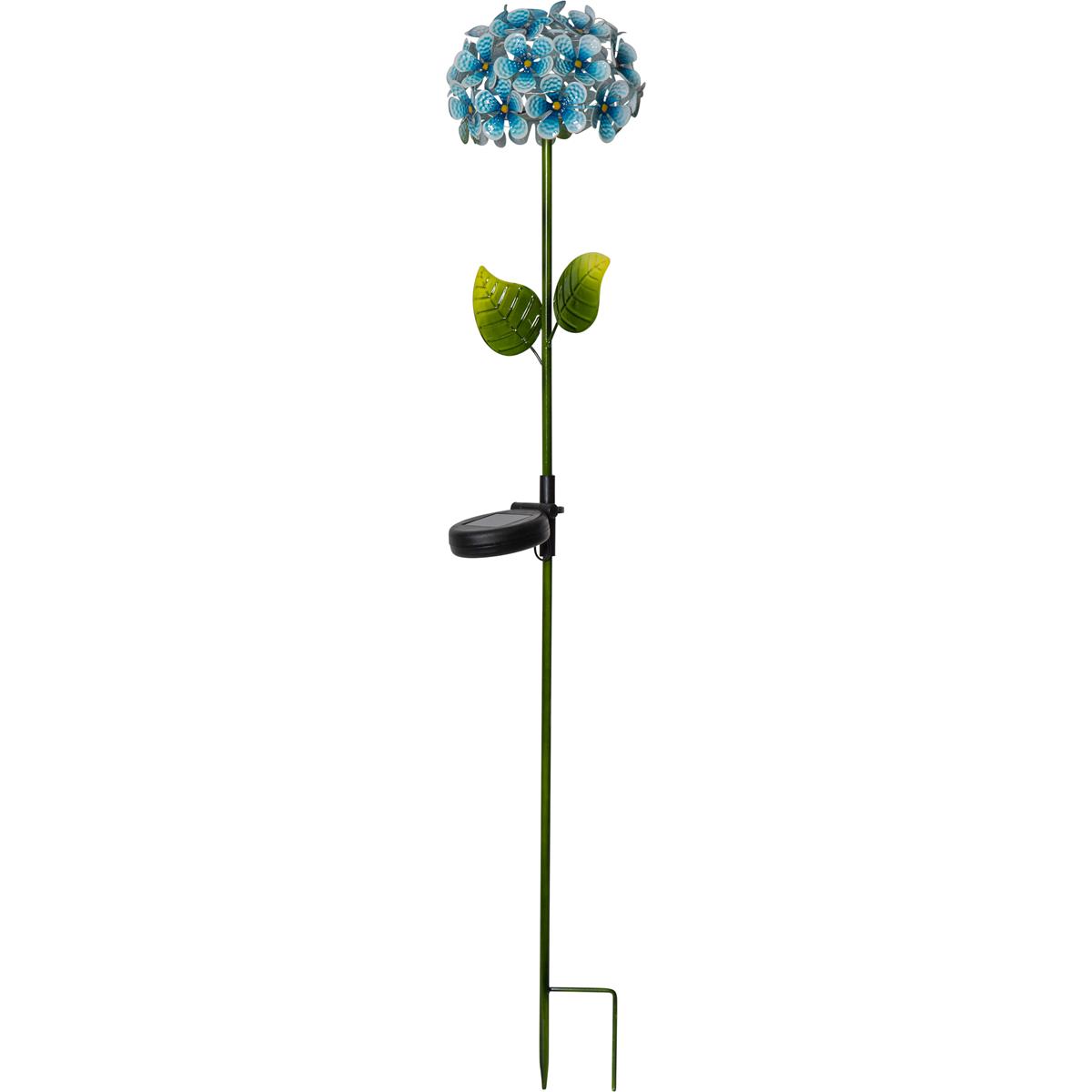 LED Solarstab "Hortensie" - blau - 27 kaltweiße LED - H: 77cm, D: 16cm - Dämmerungssensor