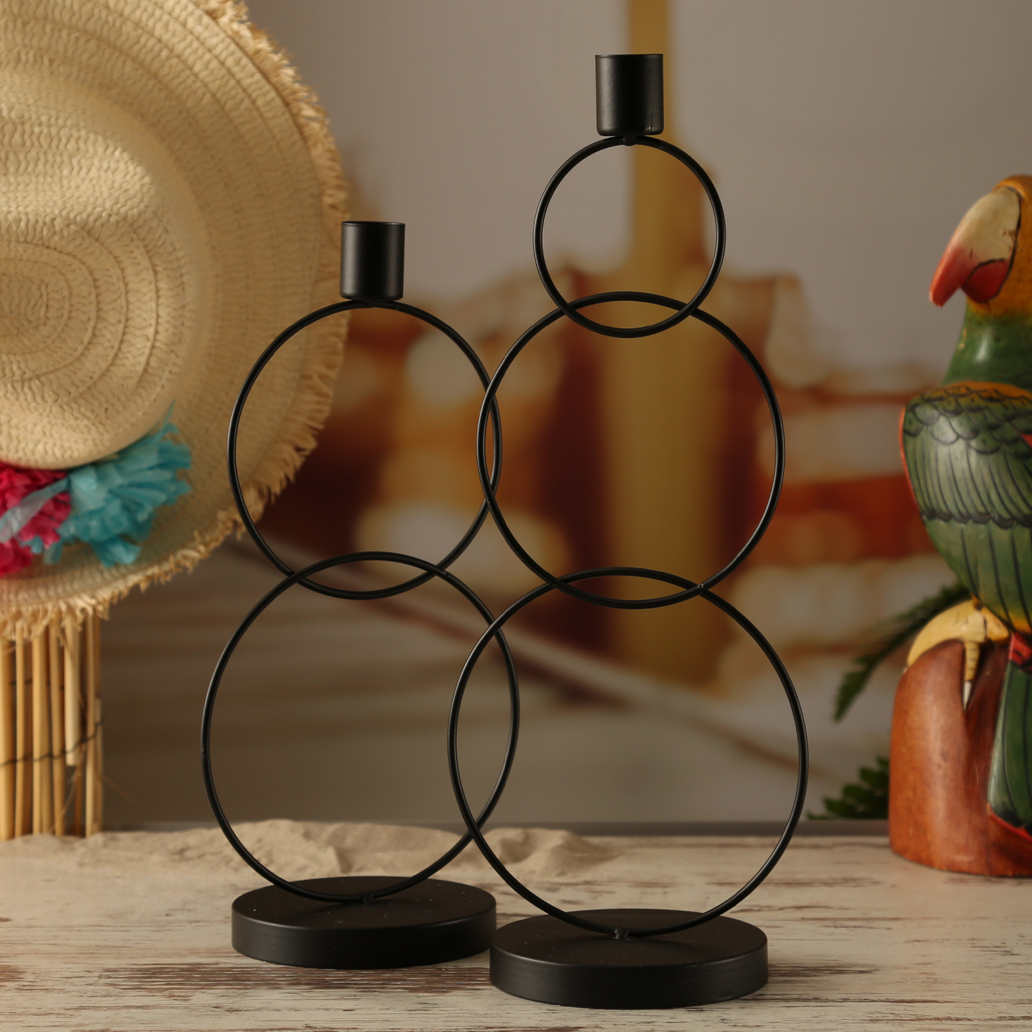 Stabkerzenhalter - Kerzenständer - 3 Ringe - Eisen - H: 35,5cm - schwarz Stabkerzenhalter - Kerzenständer - 3 Ringe - Eisen - H: 35,5cm - schwarz