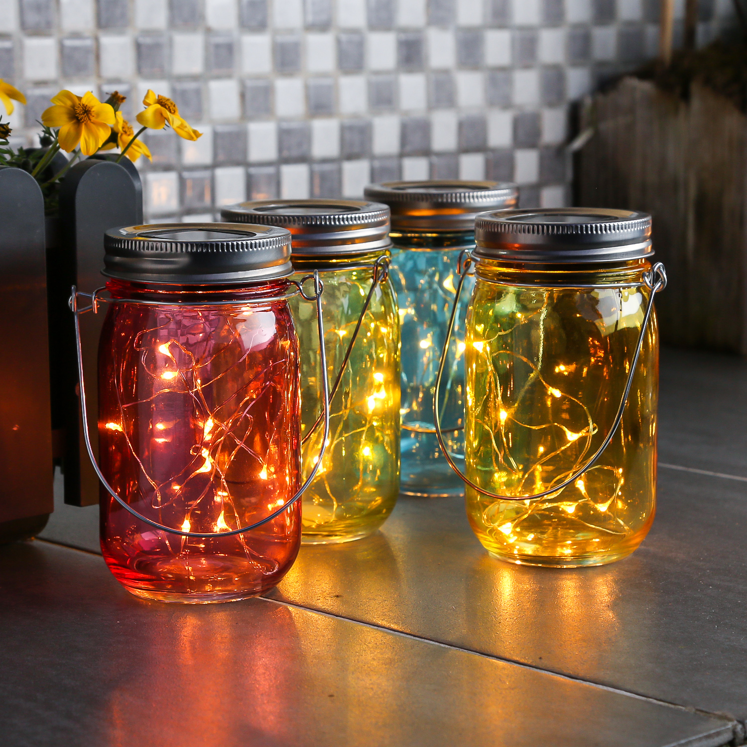 LED Solarglas - LED Drahtlichterkette - Lichtsensor - Aufhänger - H:14cm - D: 8cm - rosa LED Solarglas - LED Drahtlichterkette - Lichtsensor - Aufhänger - H:14cm - D: 8cm - rosa