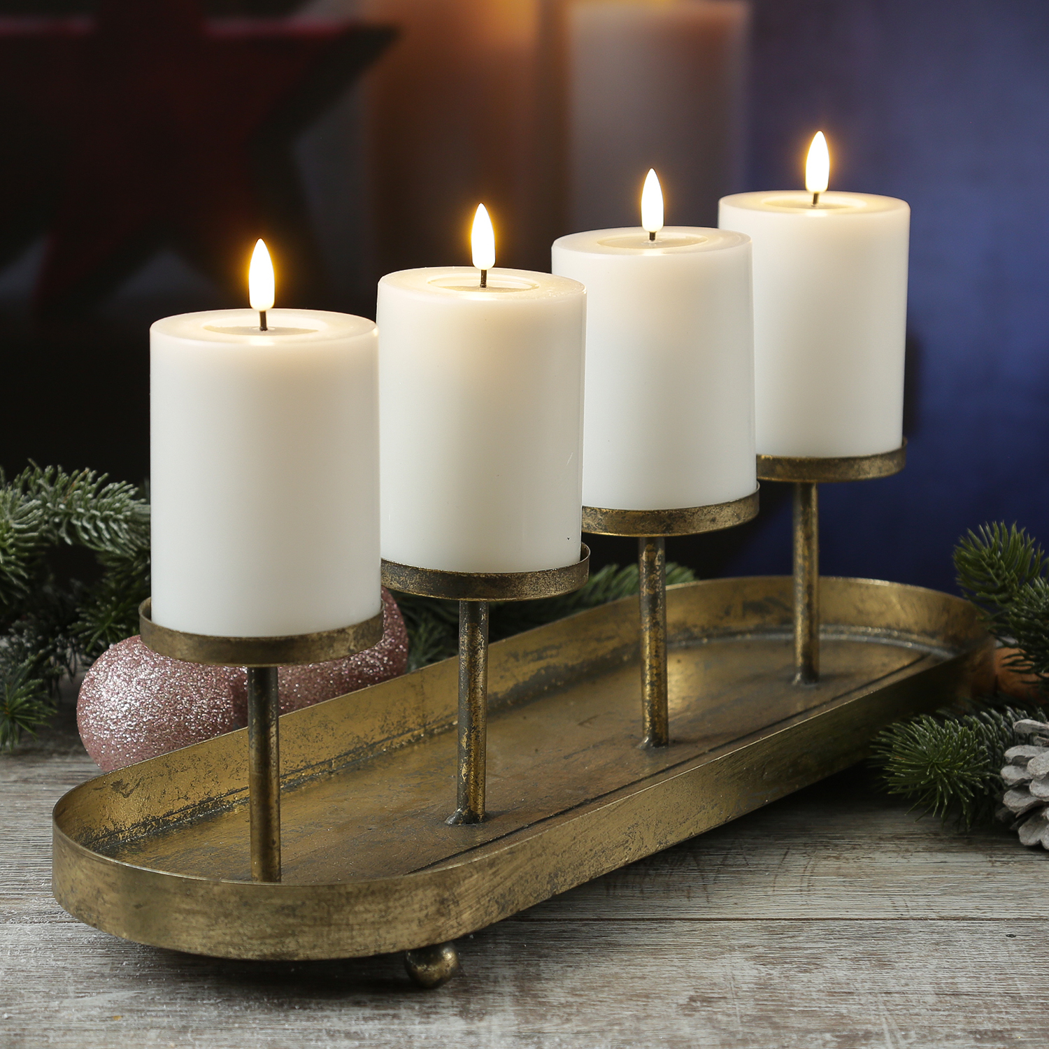 Kerzenhalter Advent - Kerzenständer - Teelichthalter - Eisen - L: 48cm - 4 Kerzenhalterungen - gold Kerzenhalter Advent - Kerzenständer - Teelichthalter - Eisen - L: 48cm - 4 Kerzenhalterungen - gold