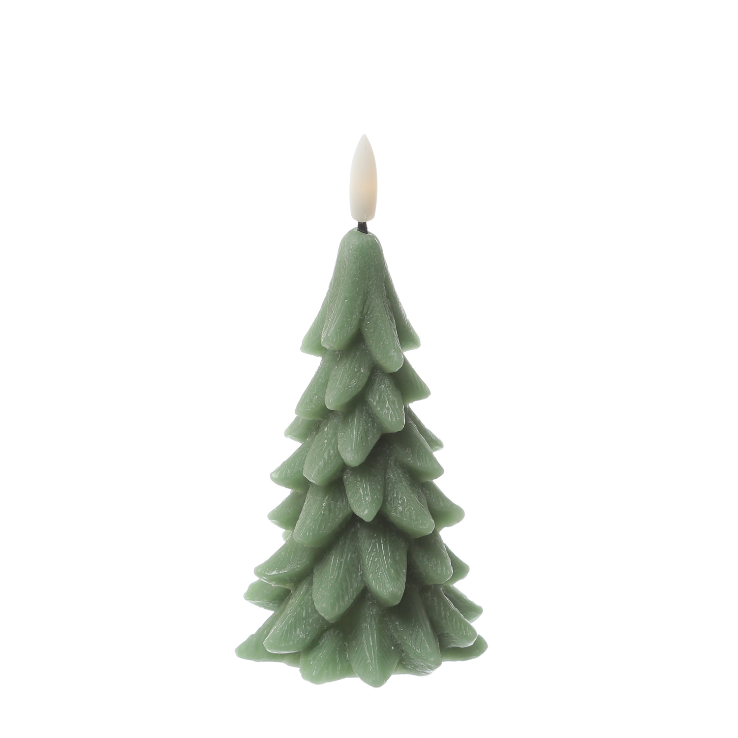 LED Kerze Tannenbaum - Echtwachs - 3D Flamme - inkl. Batterie - H: 16cm - Timer - grün